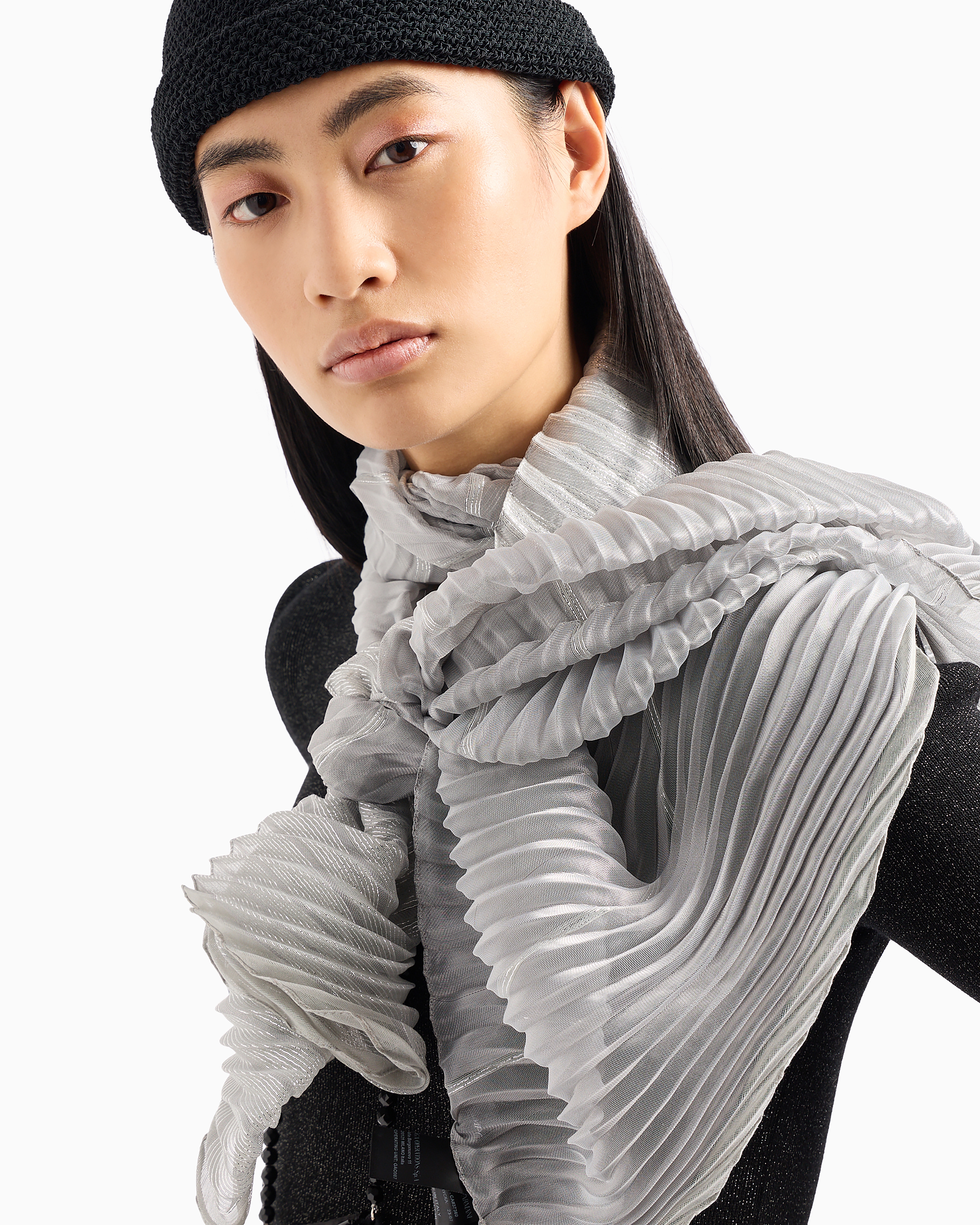 Emporio Armani Gradient, Lurex Patterned Pleated Stole In Grey