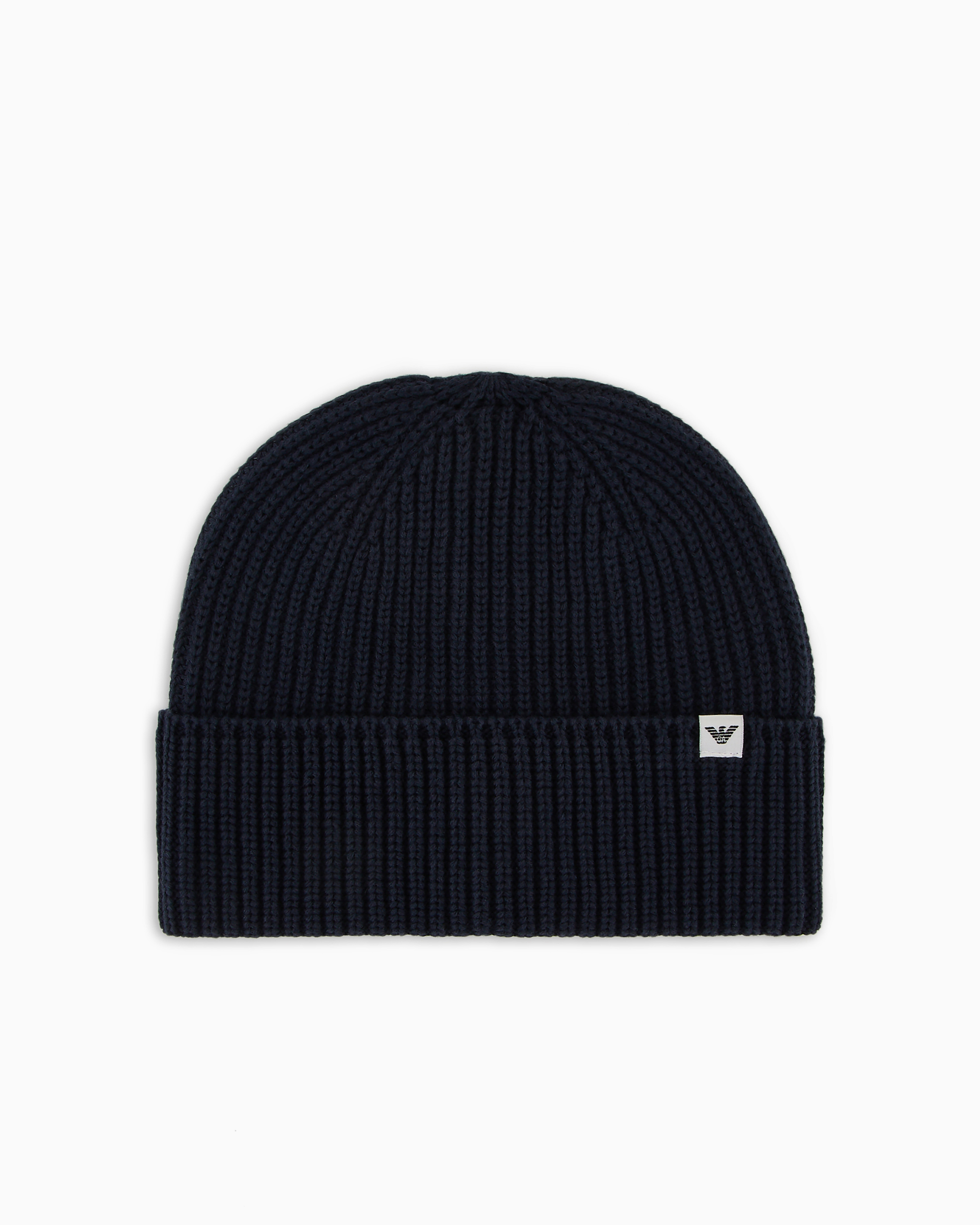 Emporio Armani Official Store Rib-knit Beanie With Turn-up Brim In Navy Blue