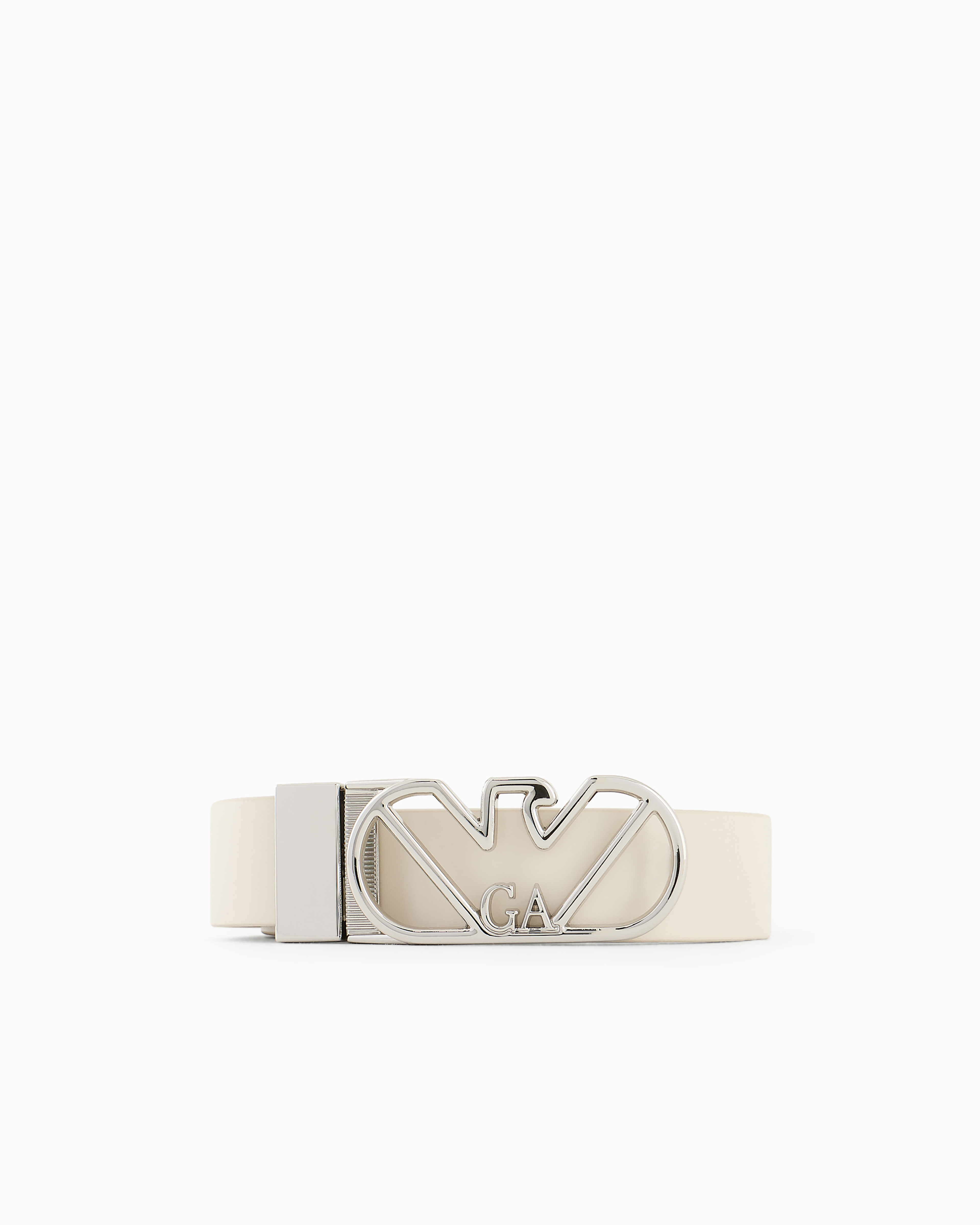 Emporio Armani Official Store Reversible Belt In Deer-print Leather With Eagle Buckle In Avorio