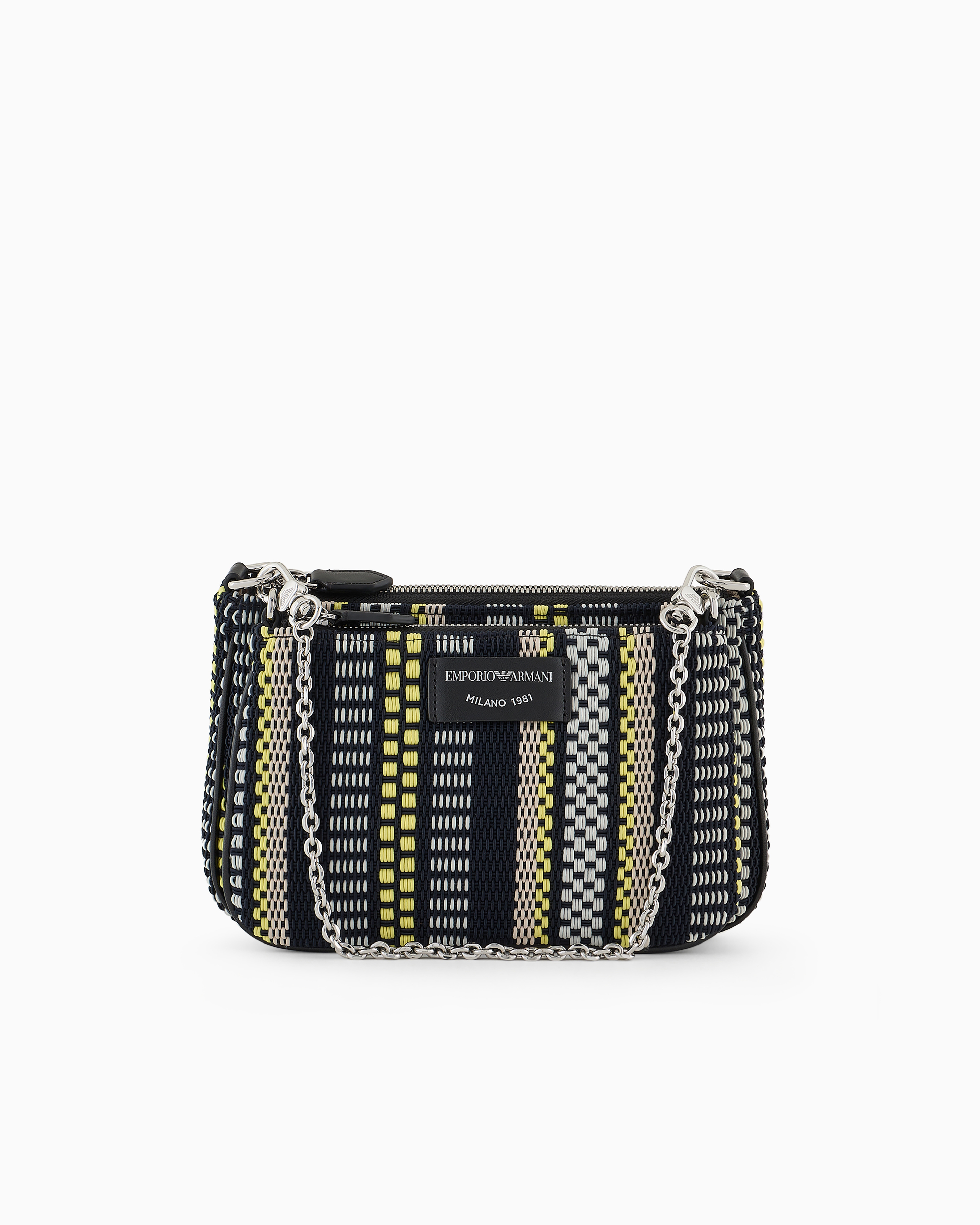 Emporio Armani Official Store Double Mini Shoulder Bag In Basketweave In Black