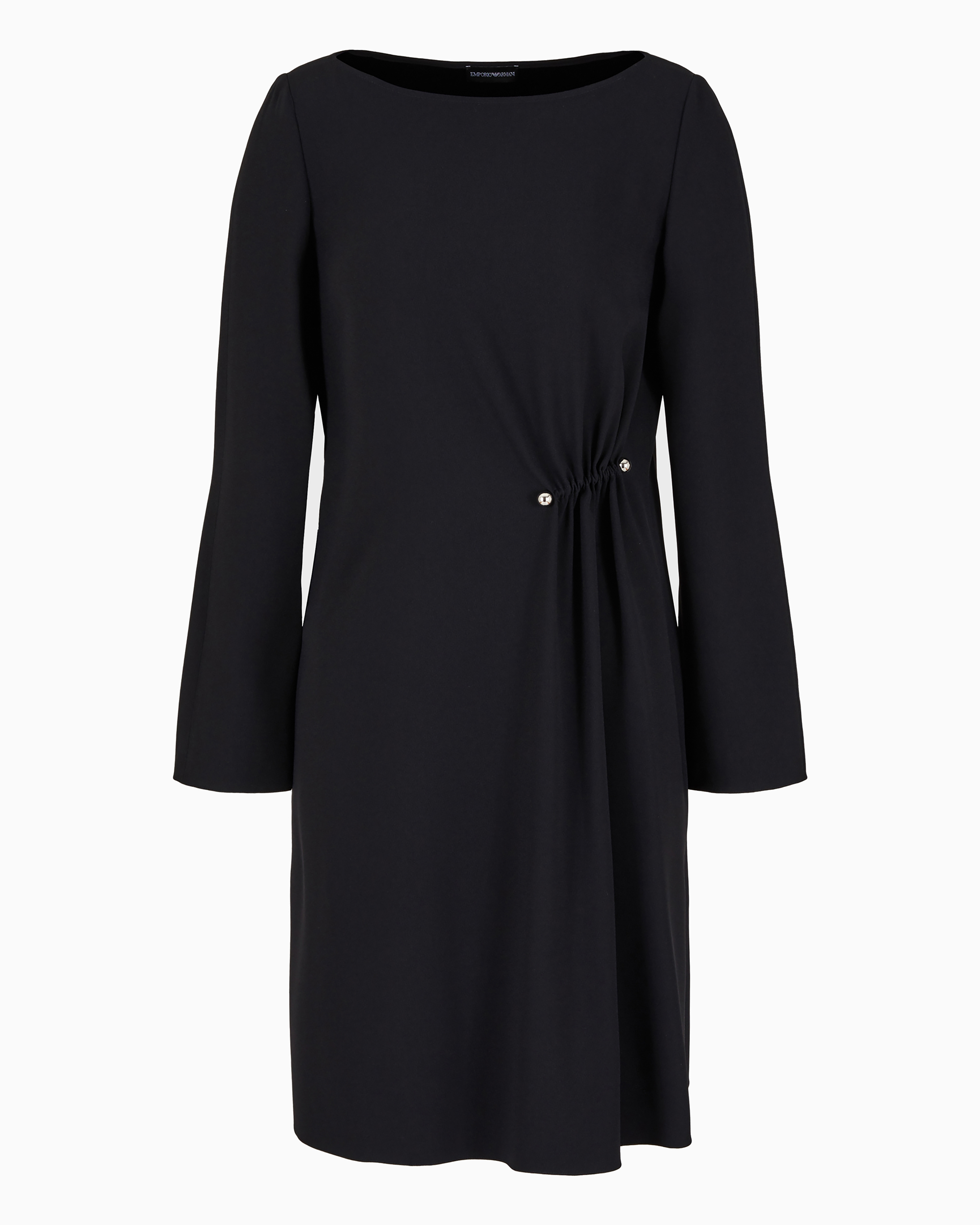 Emporio Armani Official Store Draped Envers Satin Tunic Dress With Piercing-style Closure In Black