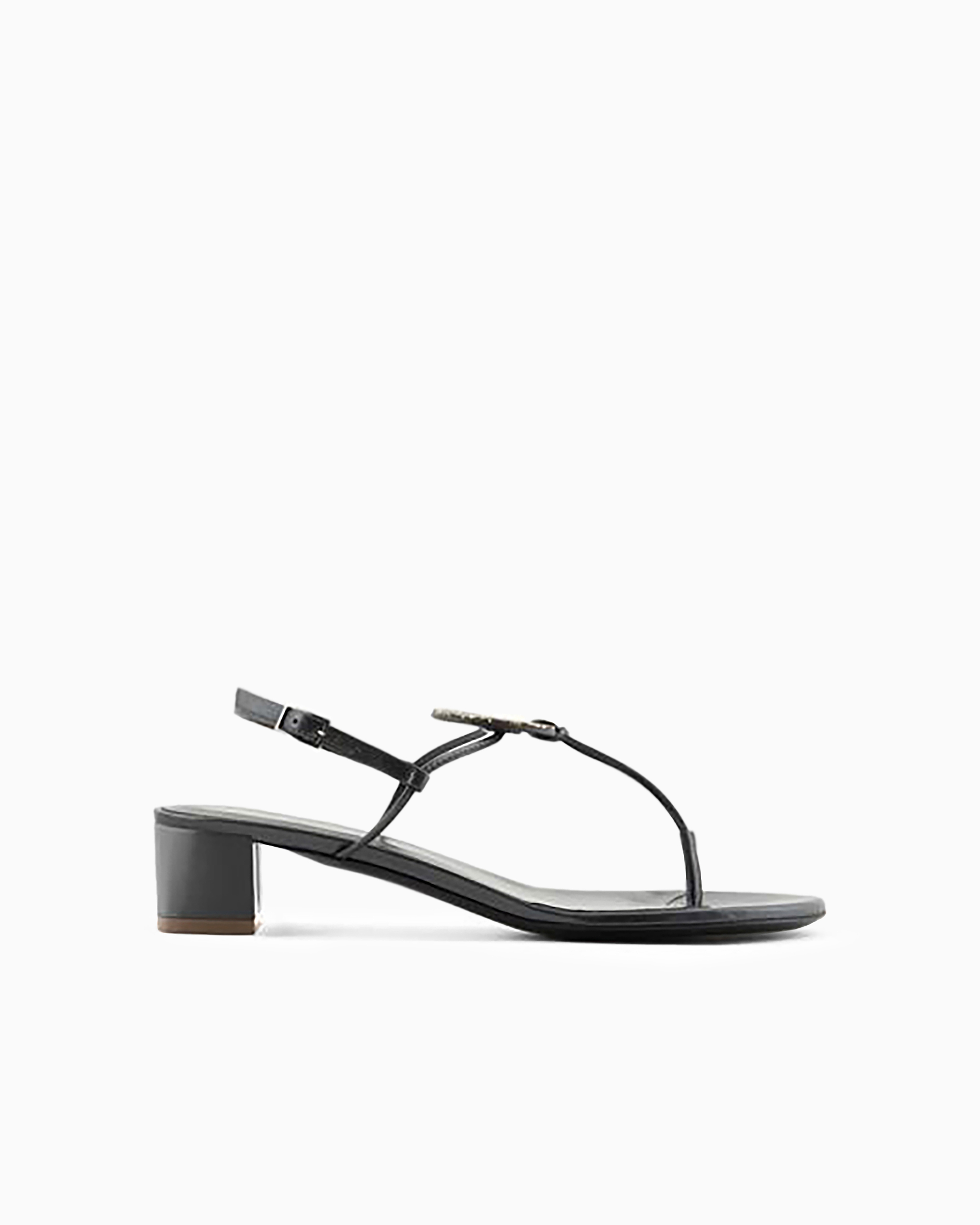 Giorgio Armani Official Store Laminated Nappa-leather Thong Sandals With Heels In Black