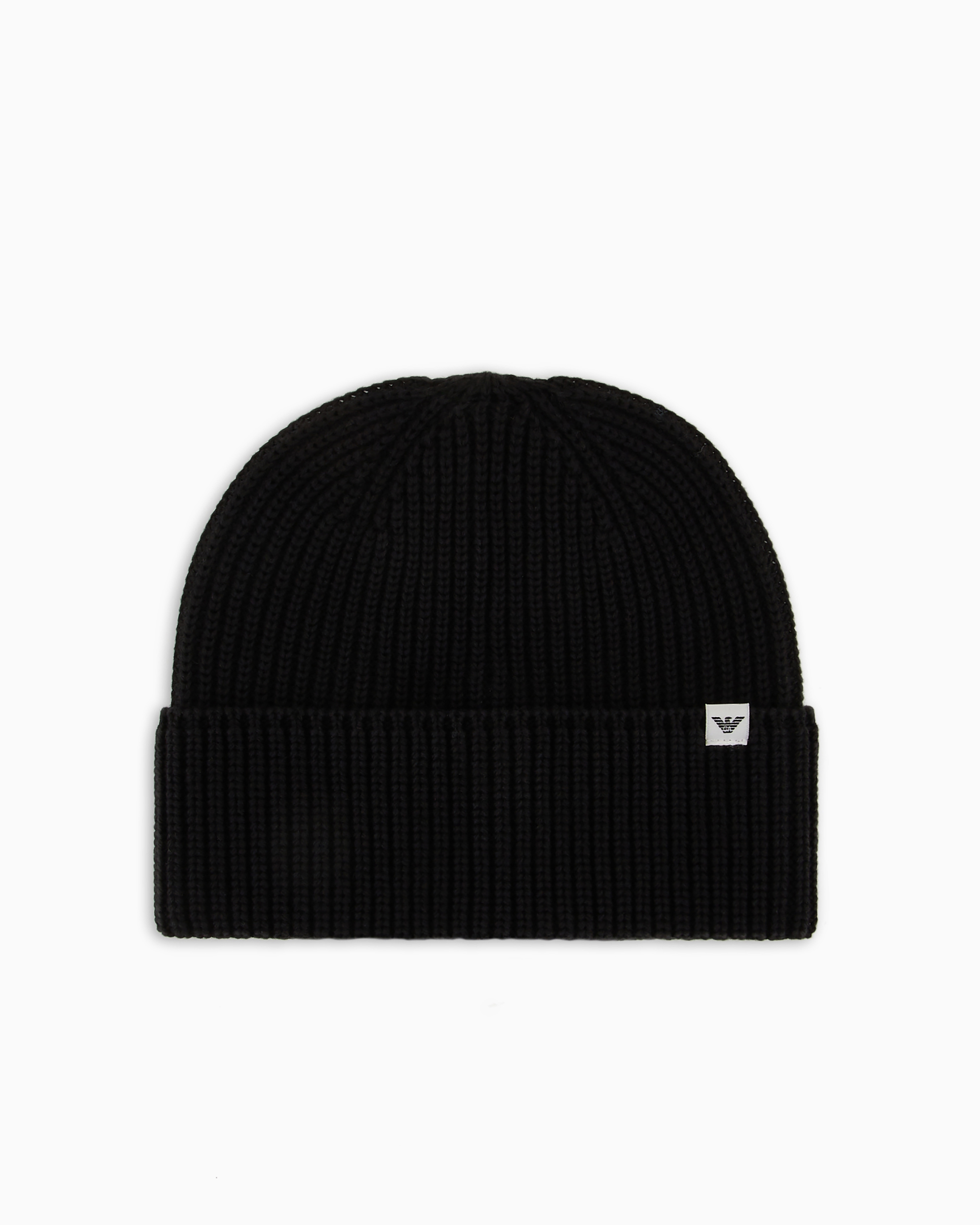 Emporio Armani Official Store Rib-knit Beanie With Turn-up Brim In Black