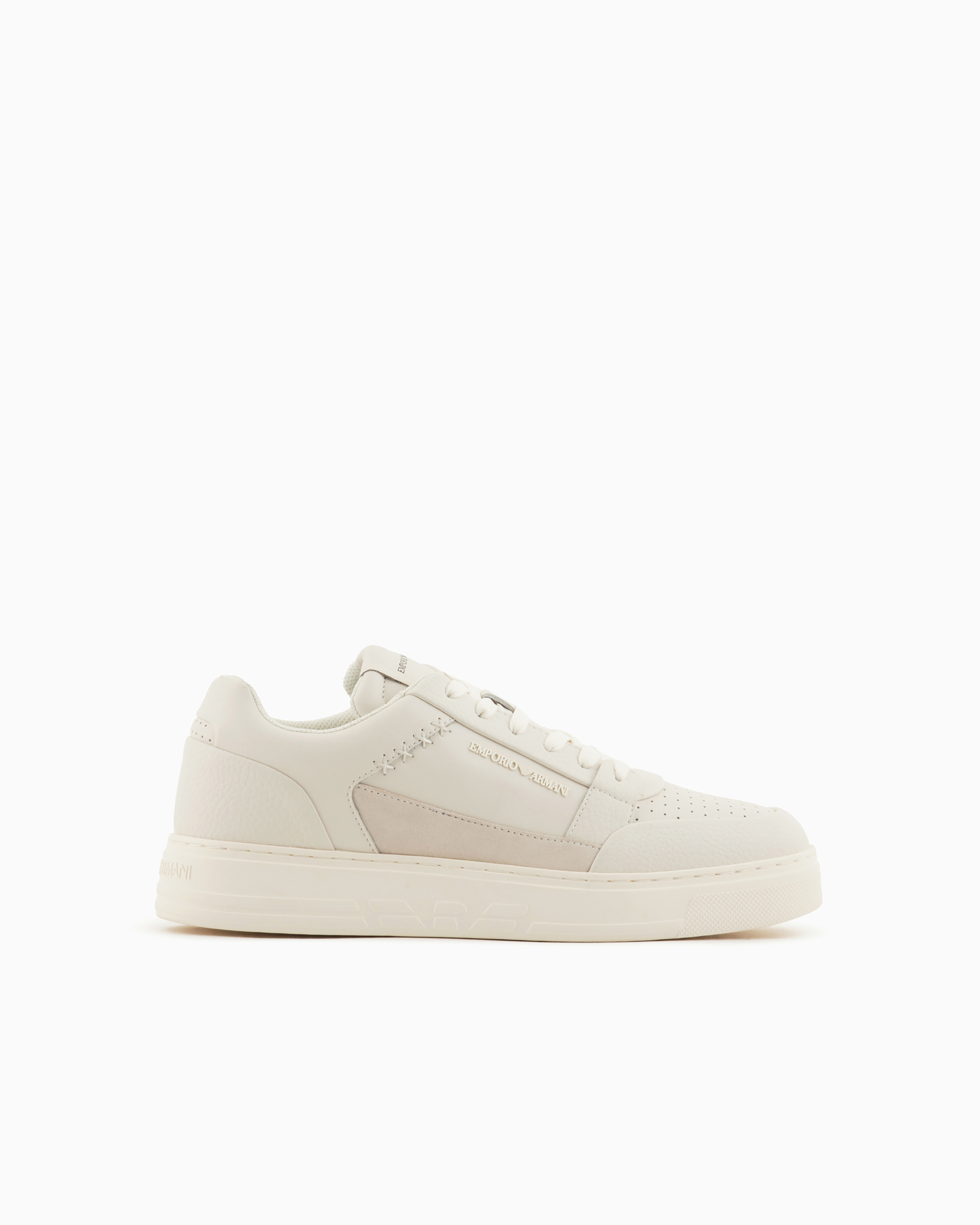 Emporio Armani Official Store Asv Regenerated-leather Sneakers With Stitching Details In White