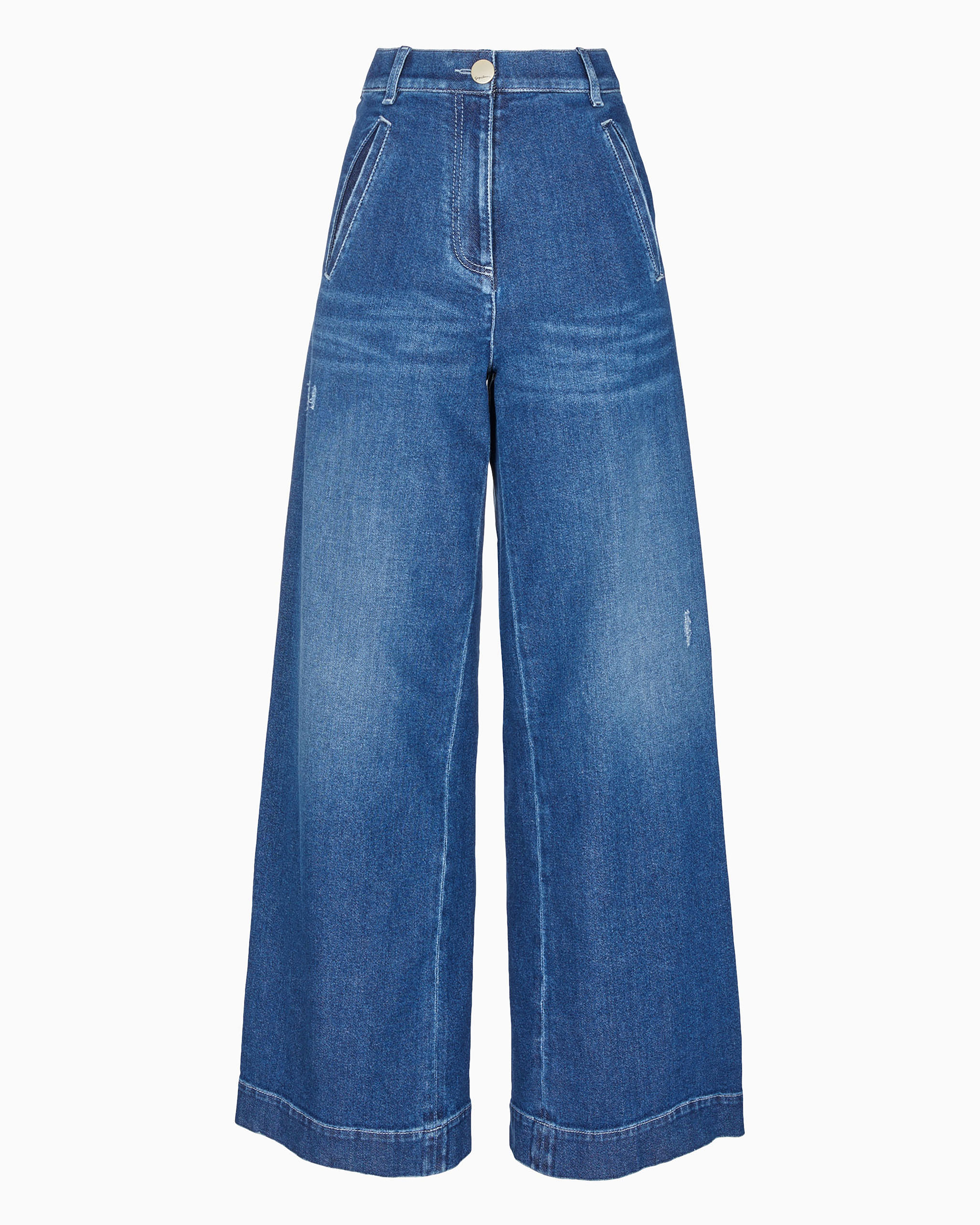 Giorgio Armani Official Store Denim Collection Wide-leg Trousers In Stretch Cotton Denim