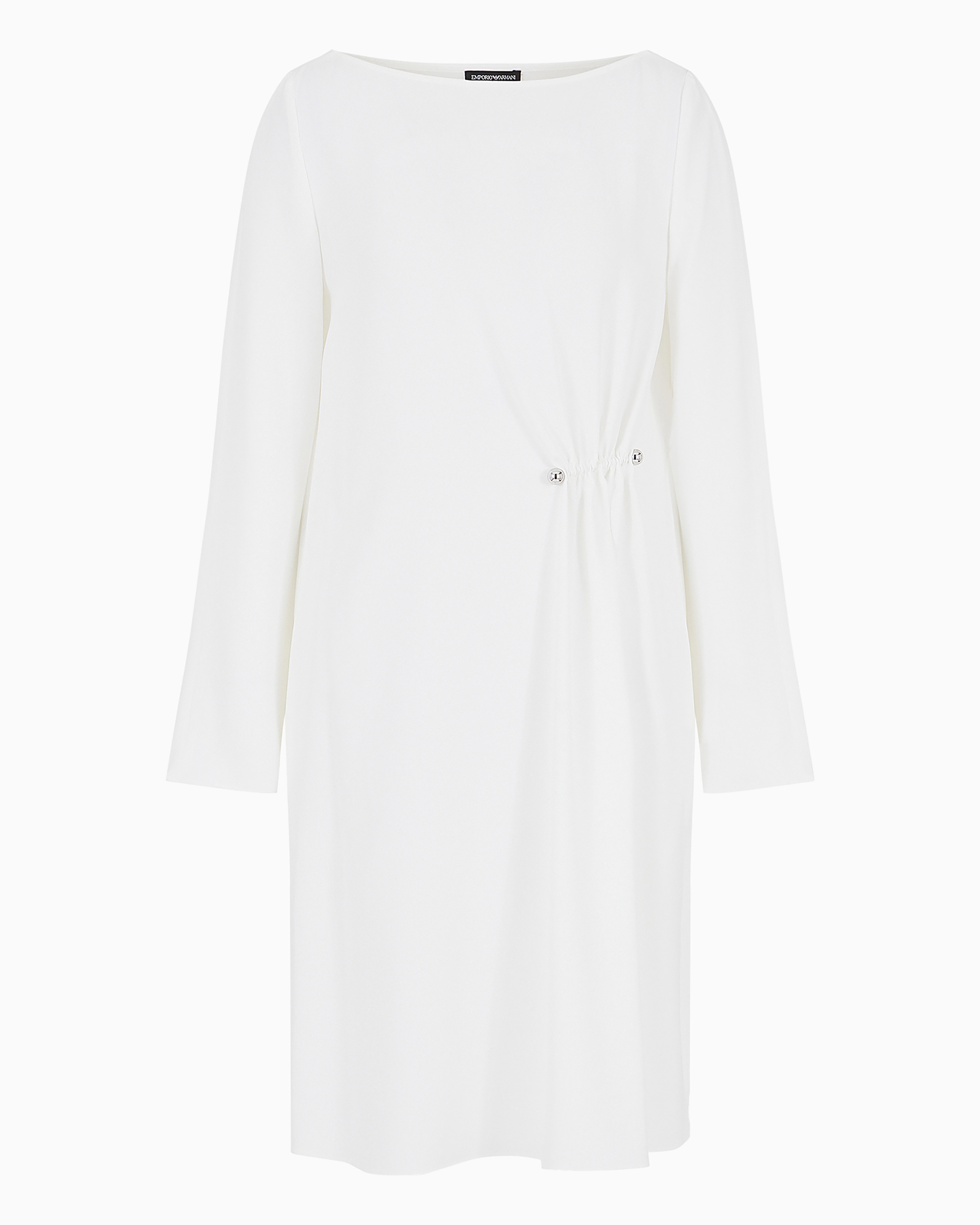 Emporio Armani Official Store Draped Envers Satin Tunic Dress With Piercing-style Closure In White