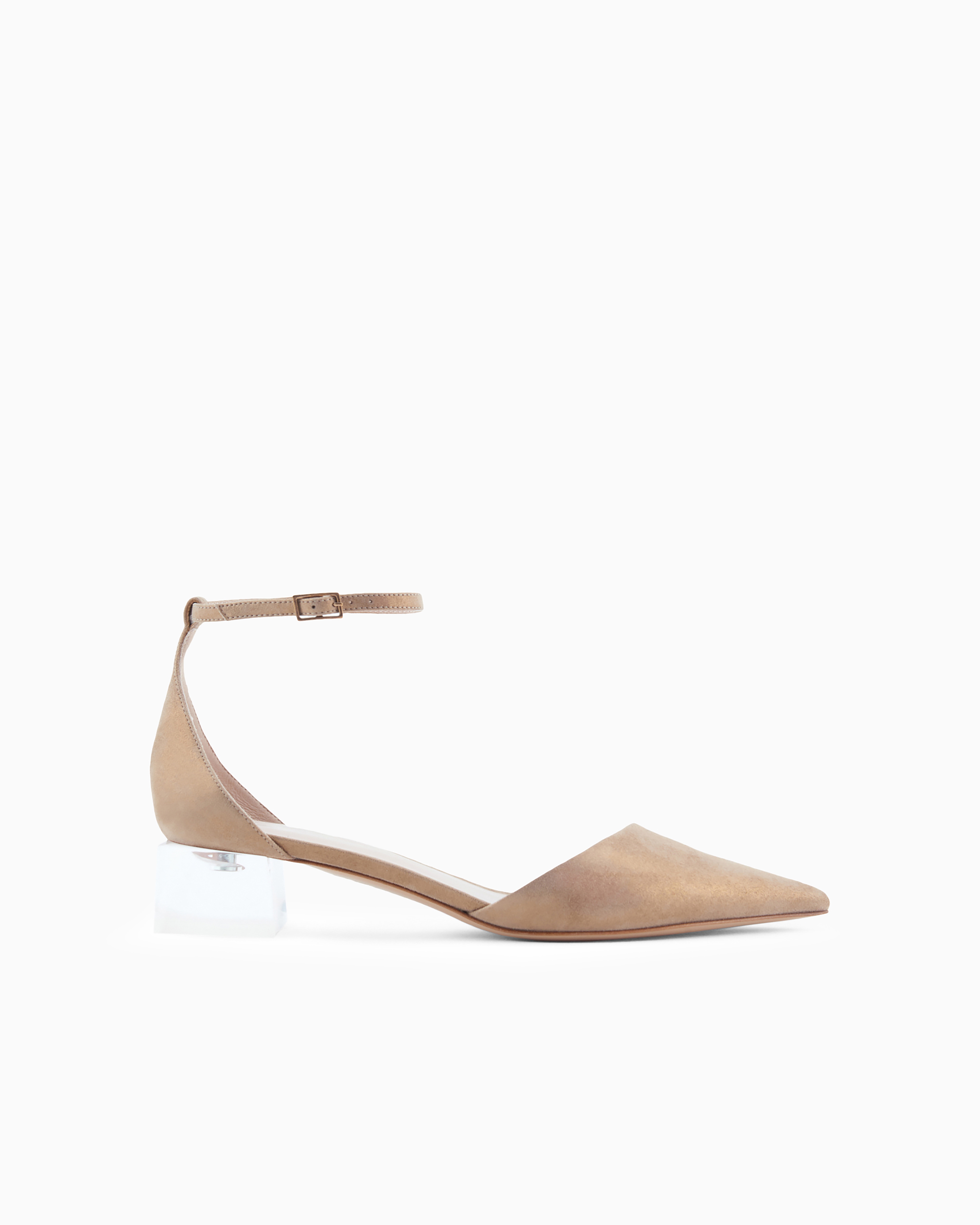 Giorgio Armani Laminated Suede D'orsay Court Shoes In Gold