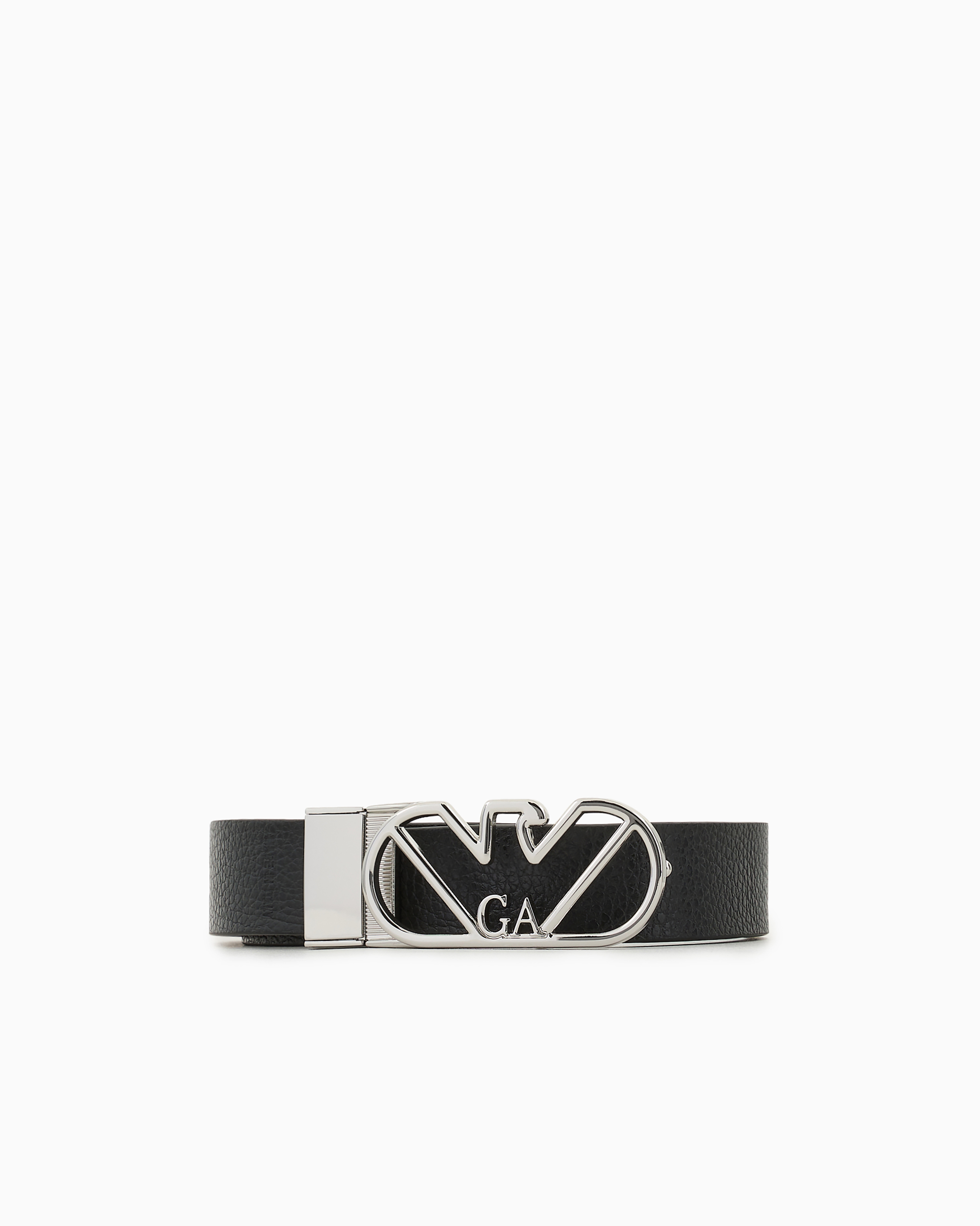 Shop Emporio Armani Reversible Belt In Deer-print Leather With Eagle Buckle In Black