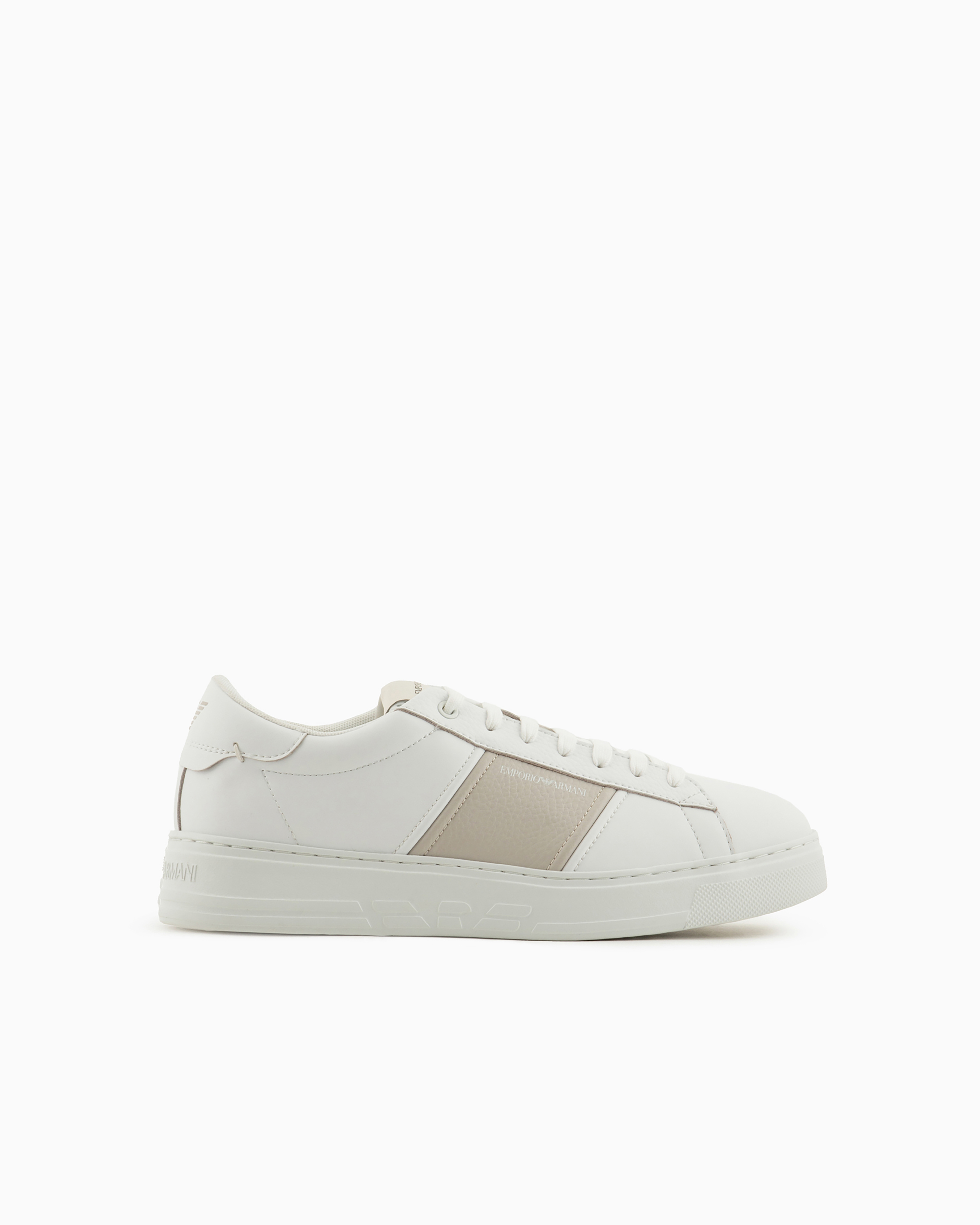 Emporio Armani Official Store Leather Sneakers With Logo Detail In Beige