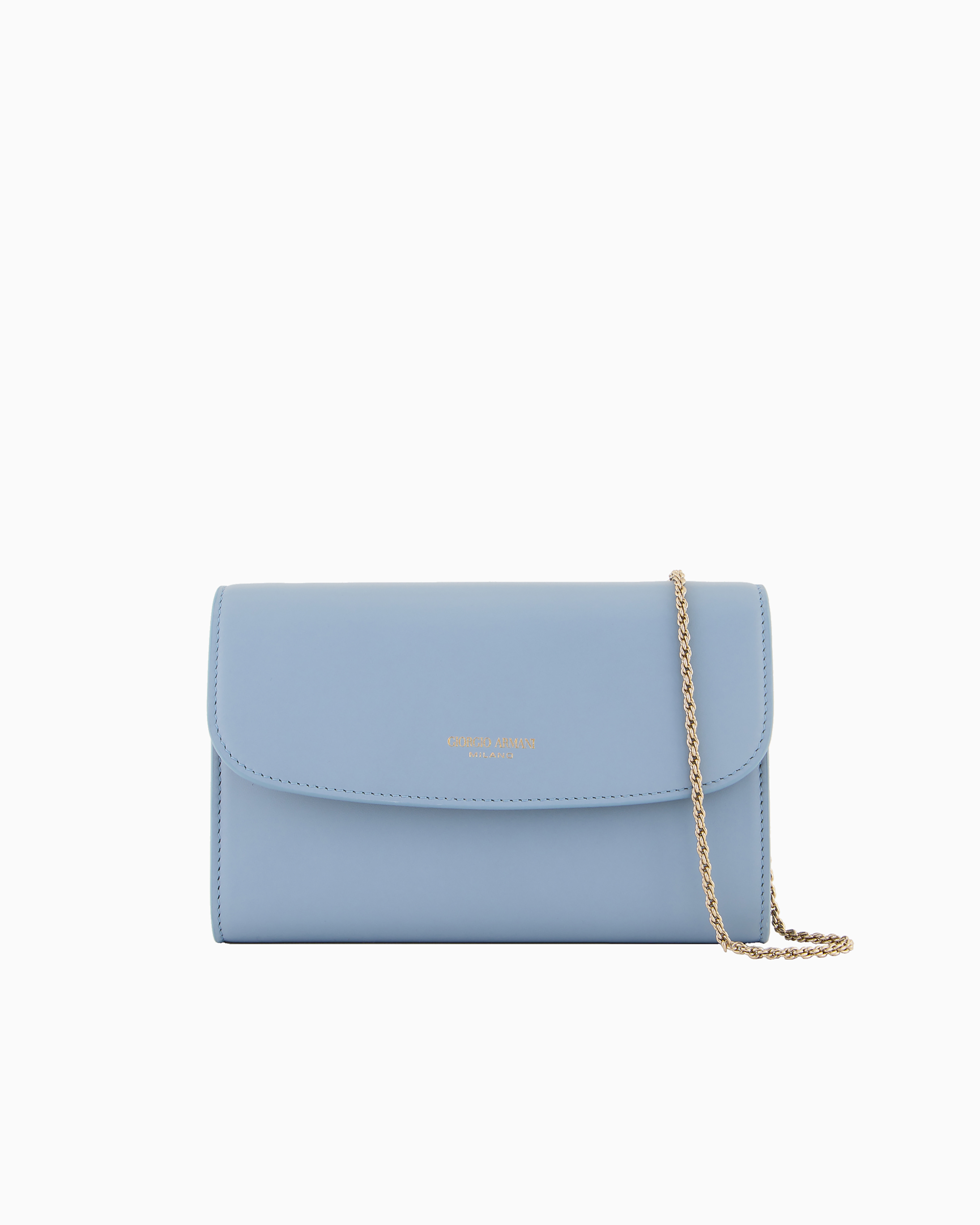 Giorgio Armani Official Store Glossy Leather La Prima Clutch Bag In Azure