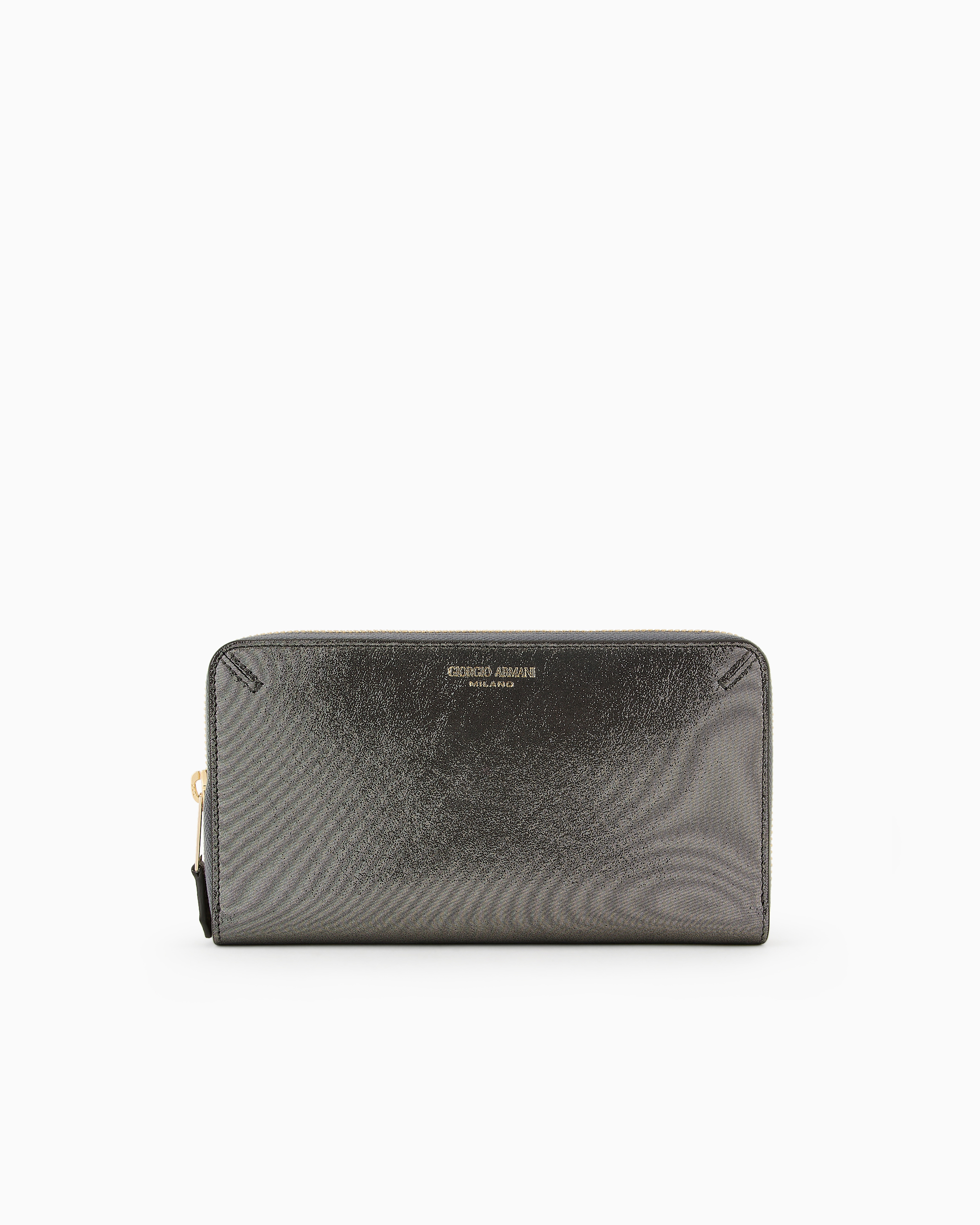 Giorgio Armani Official Store La Prima Wraparound Zip Wallet In Glossy Nubuck In Black