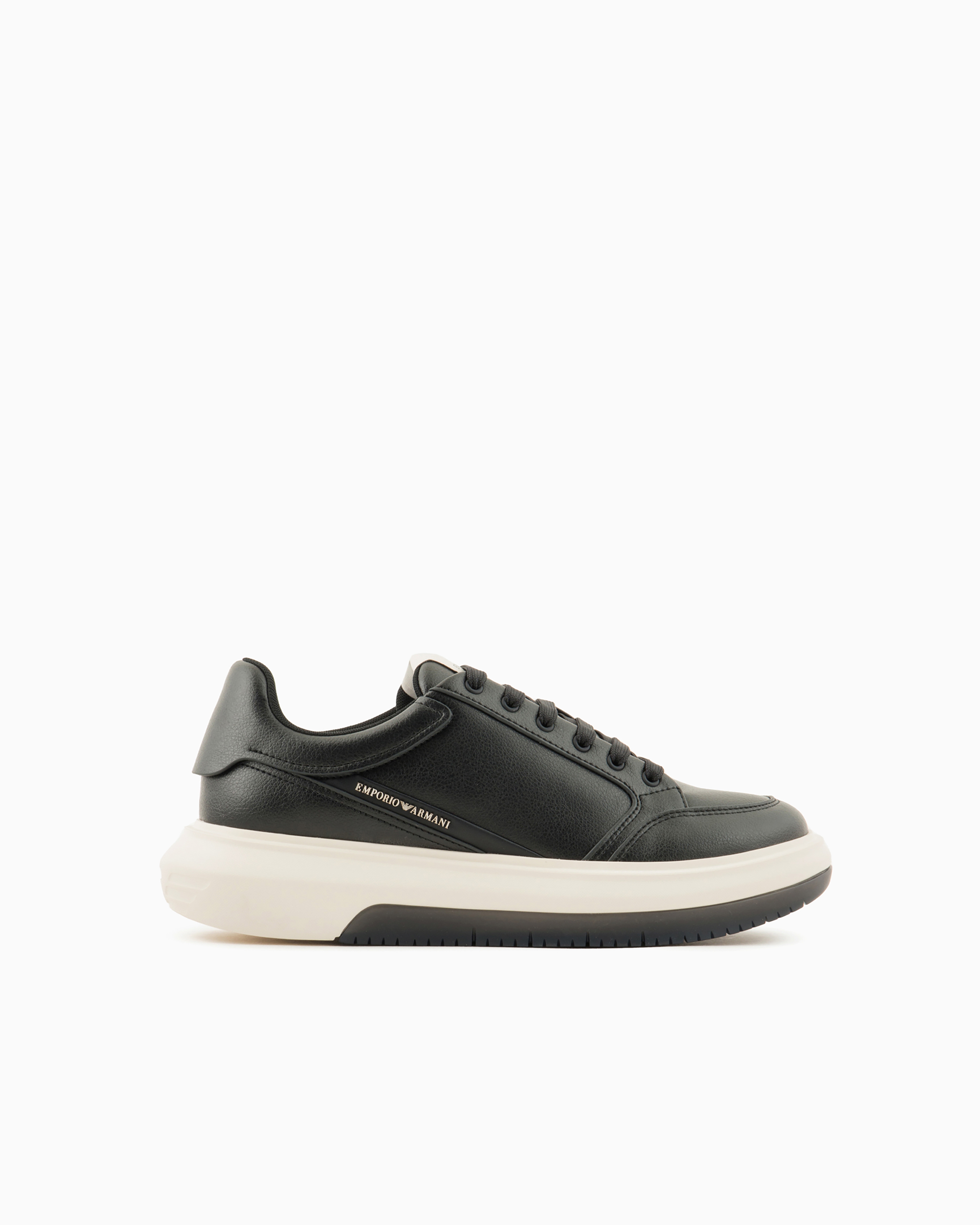 Emporio Armani Official Store Hammered-leather Sneakers With Side Logo In Navy Blue