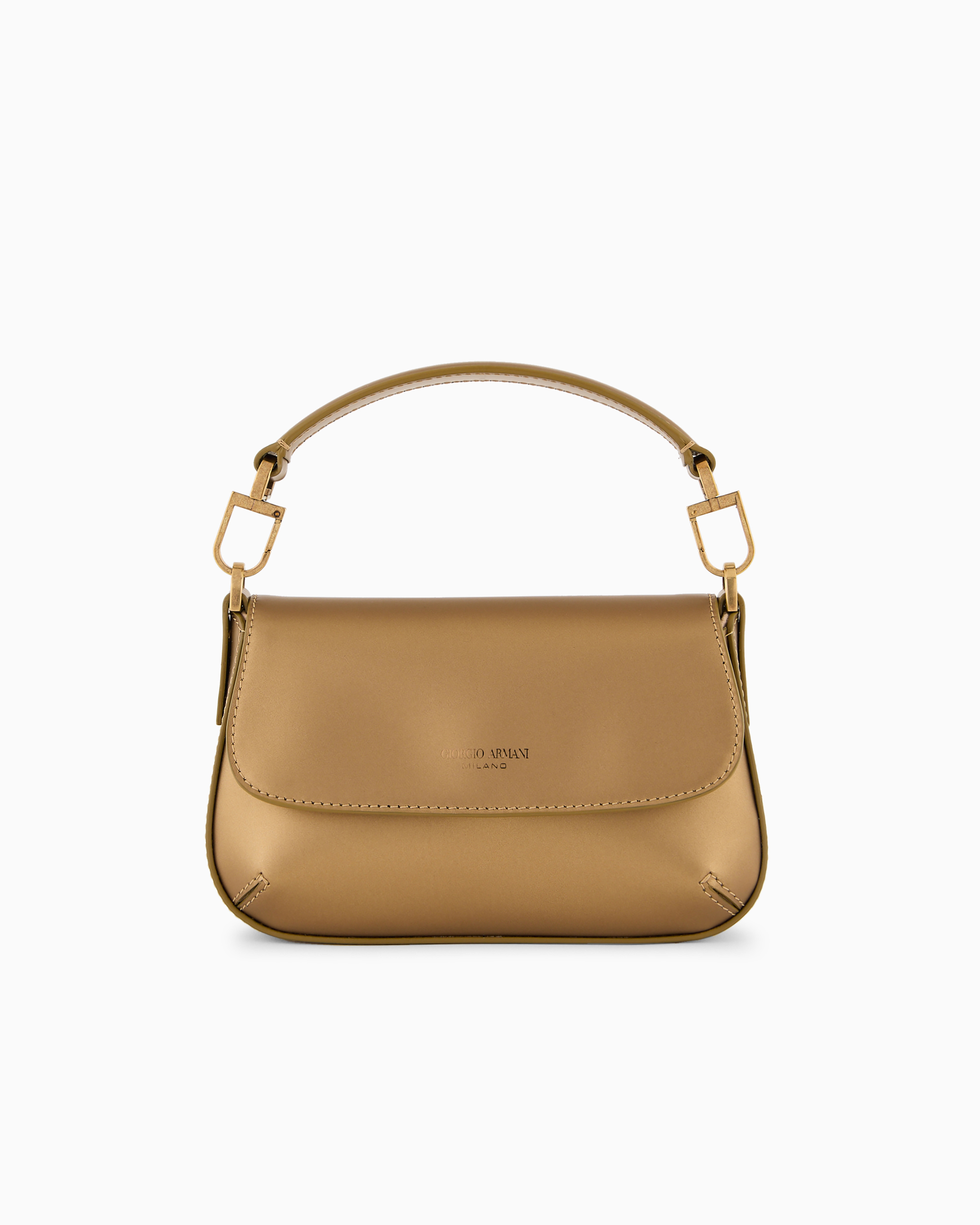 Giorgio Armani Mini La Prima Lamé-leather Handbag In Gold