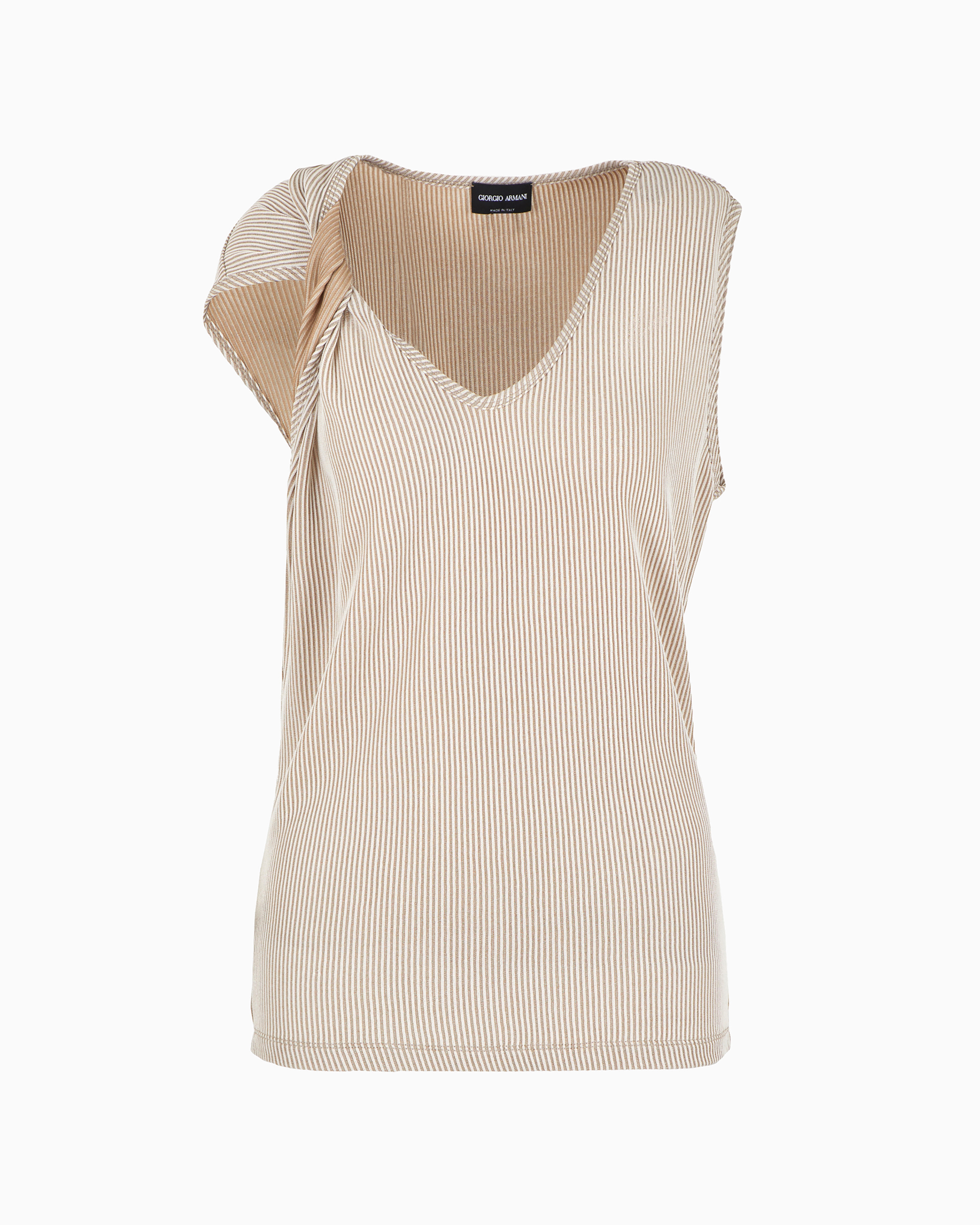 Giorgio Armani Official Store Top Mit Rundhalsausschnitt Aus Gerippter Viskose In Beige