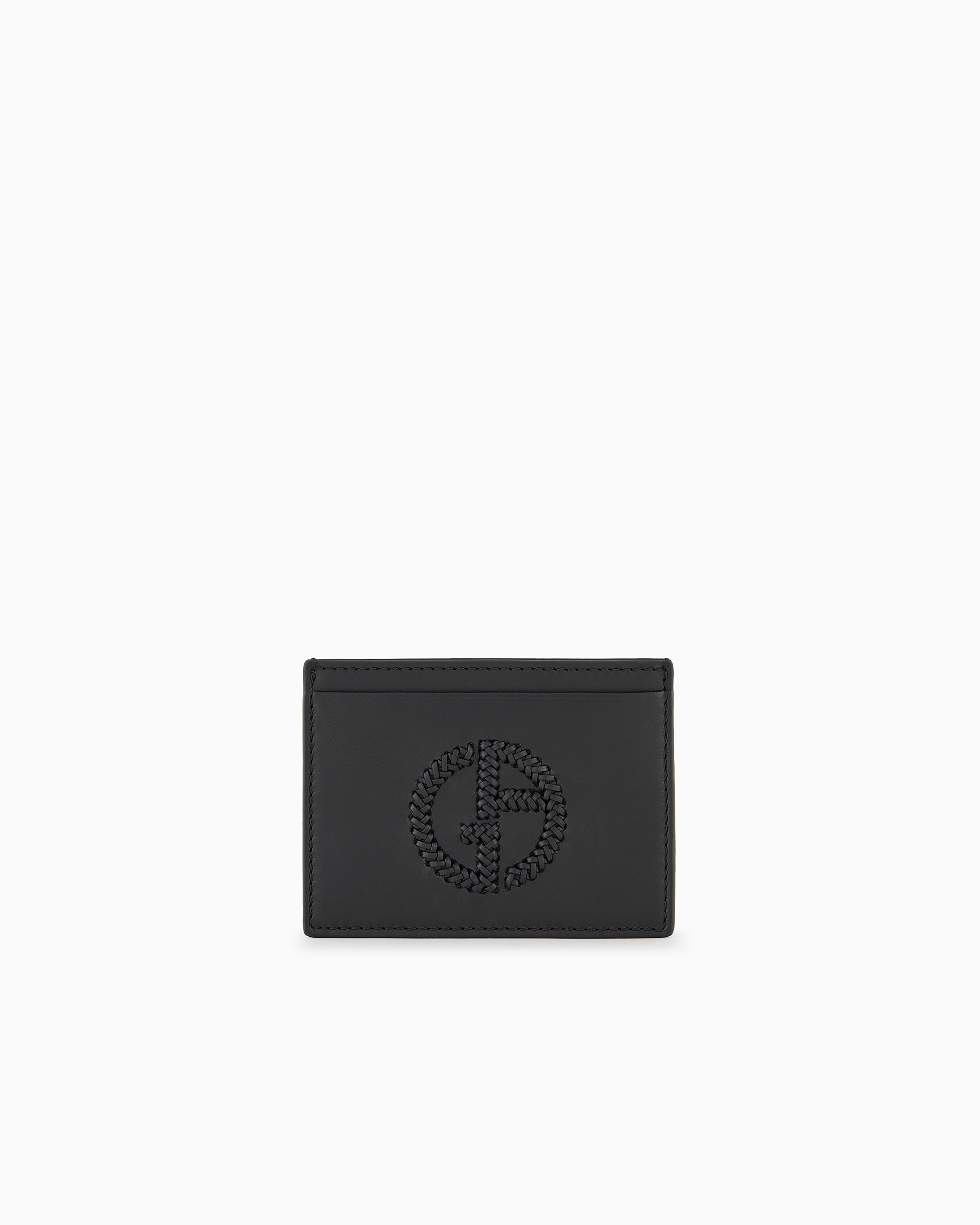 Giorgio Armani Official Store Nappa Leather Card Holder With Embroidered Logo In Black