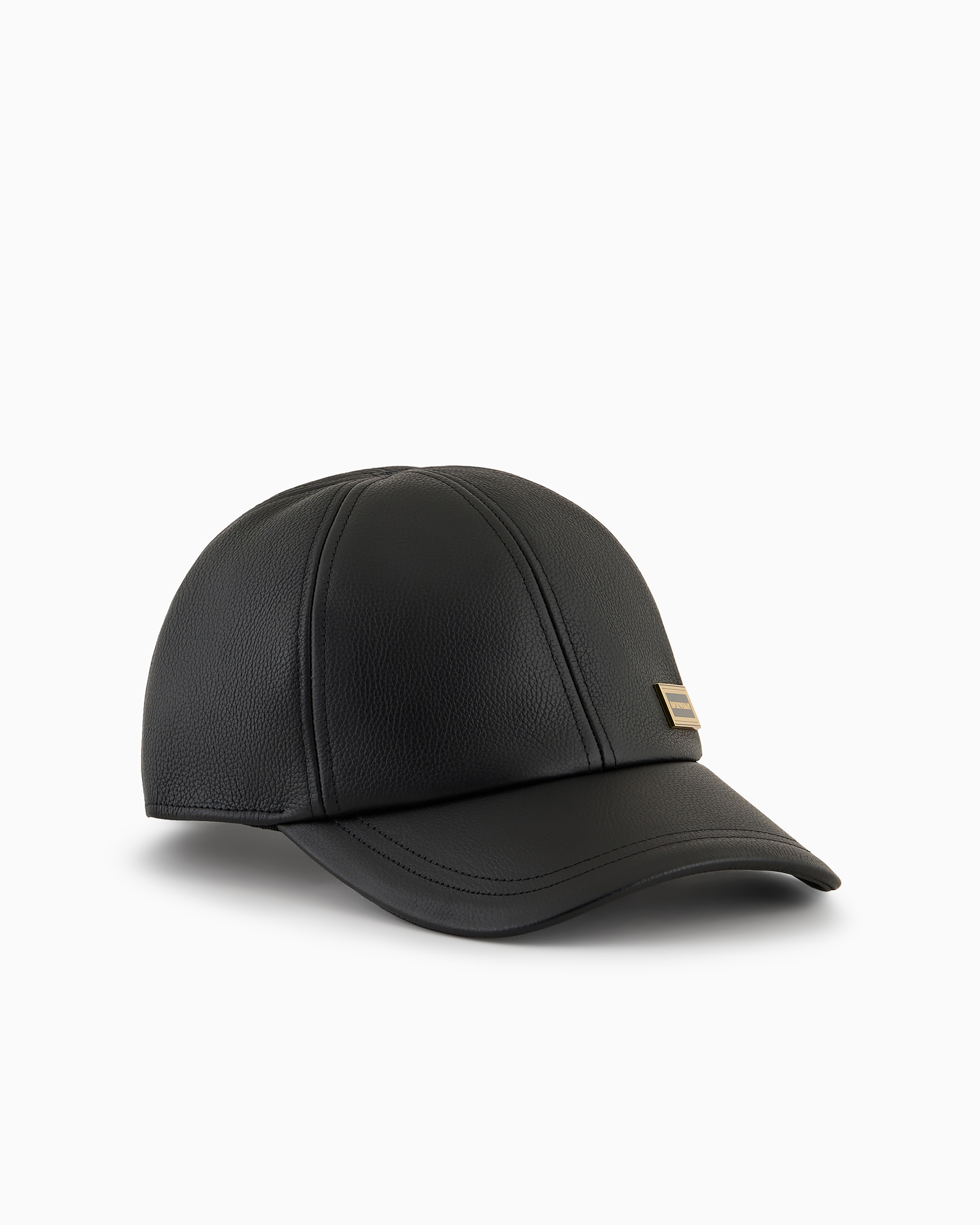 EMPORIO ARMANI HAMMERED LEATHER BASEBALL CAP 