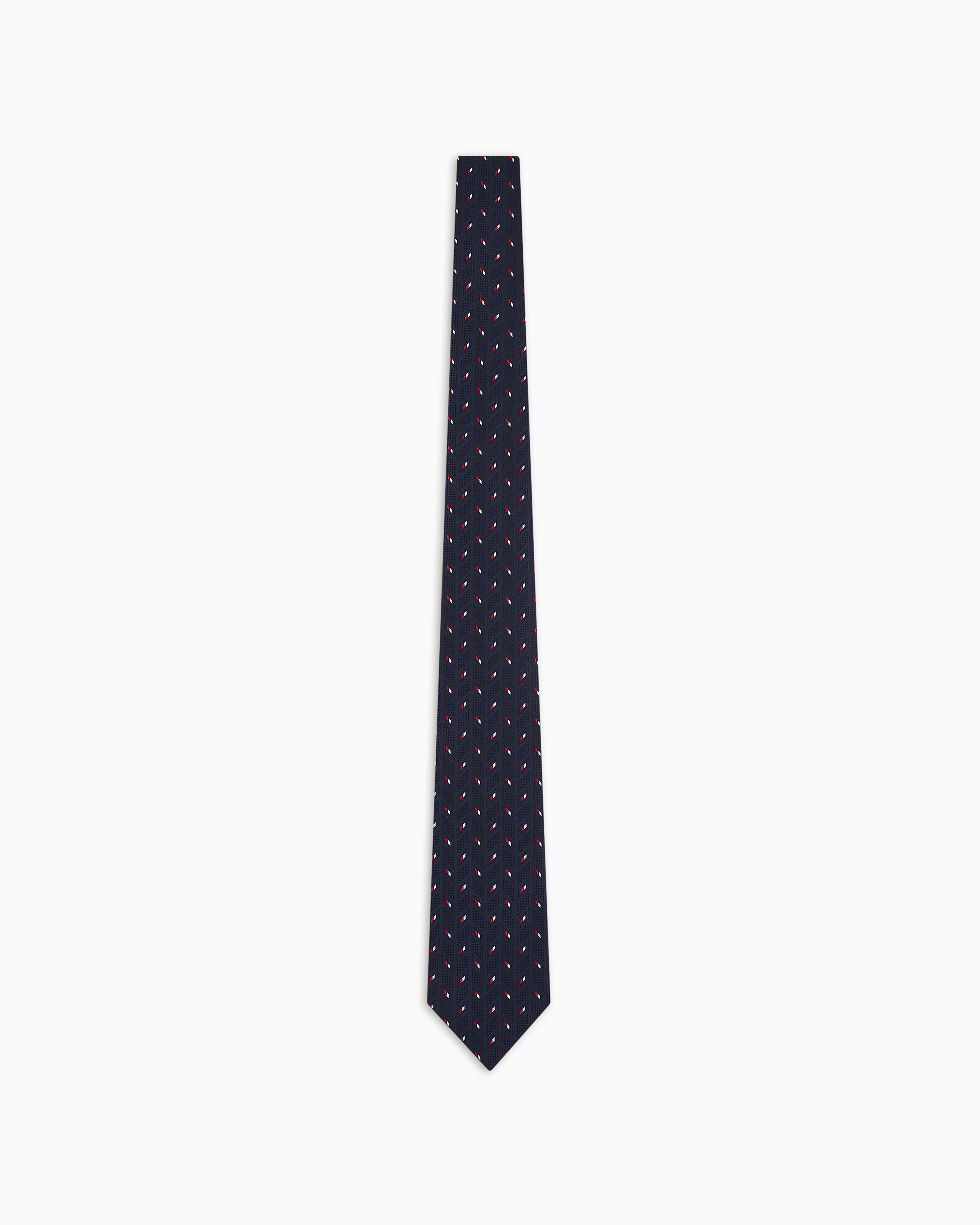 Emporio Armani Official Store Pure Silk Tie With Jacquard Chevron Motif In Black