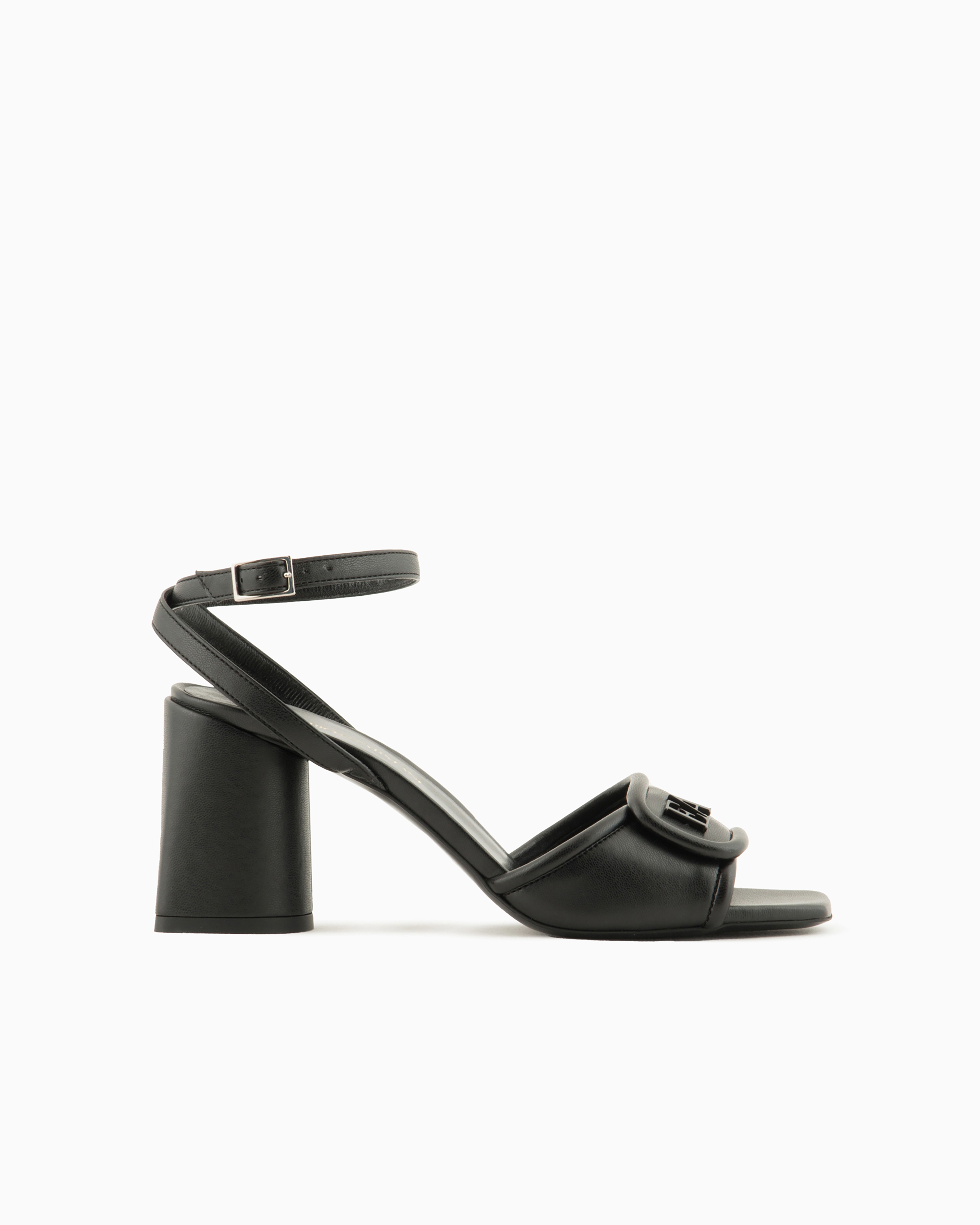 Emporio Armani Official Store Nappa-leather Heeled Sandals With Ea Logo In Black