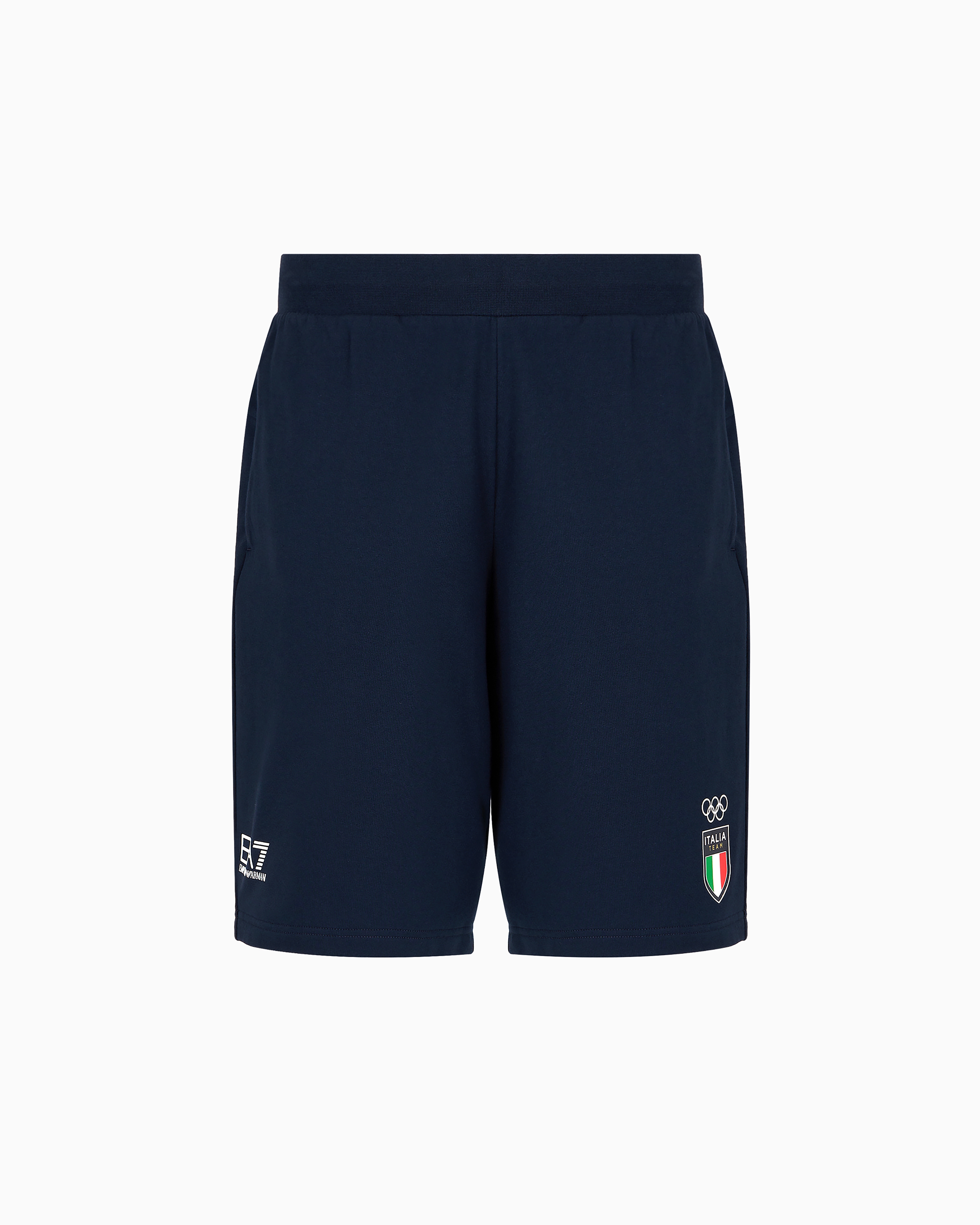 Ea7 Official Store Bermuda Homme Italia Team Paris 2024 En Tissu Technique Natural Ventus7 In Blue