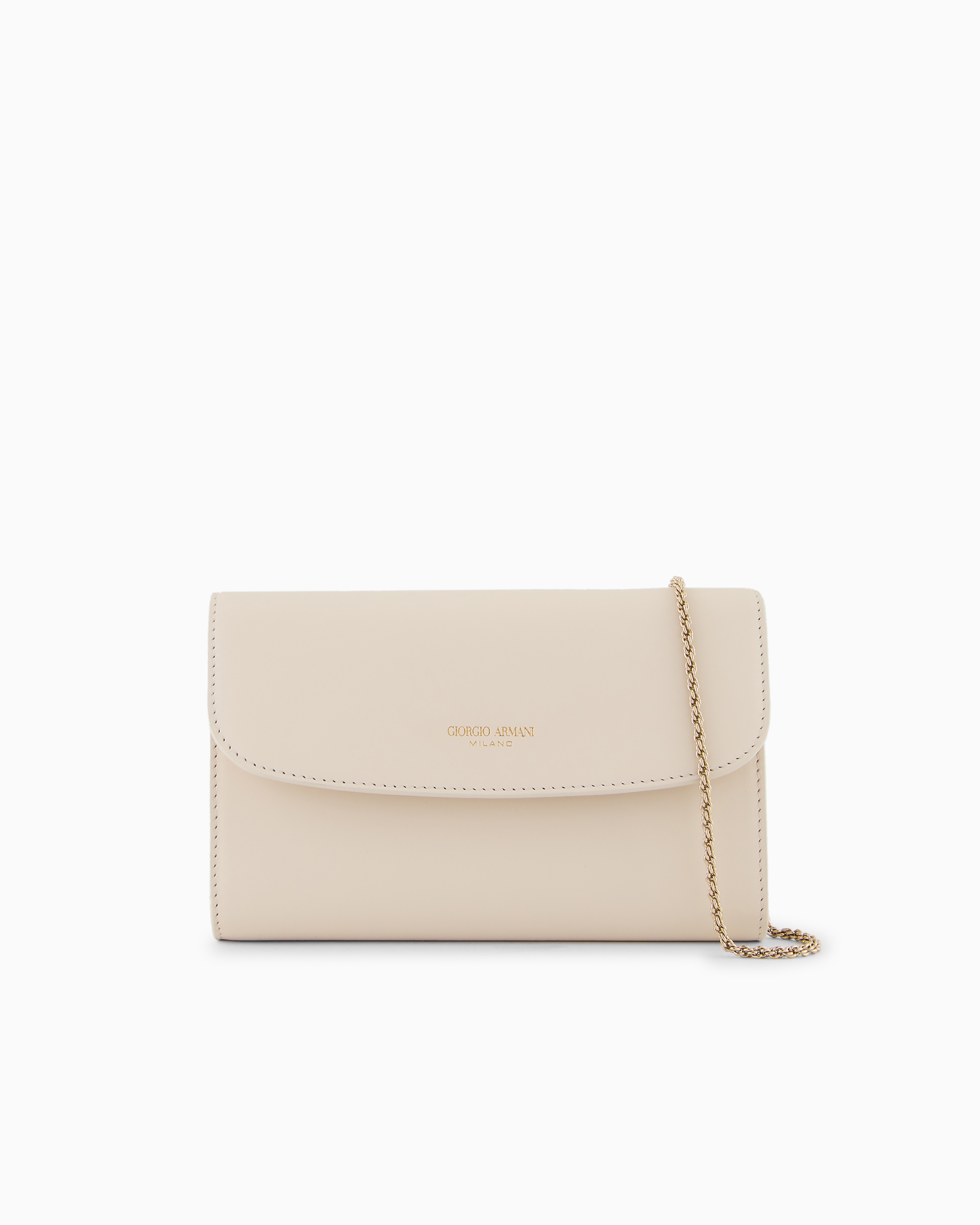 Giorgio Armani Official Store Glossy Leather La Prima Clutch Bag In Milky White