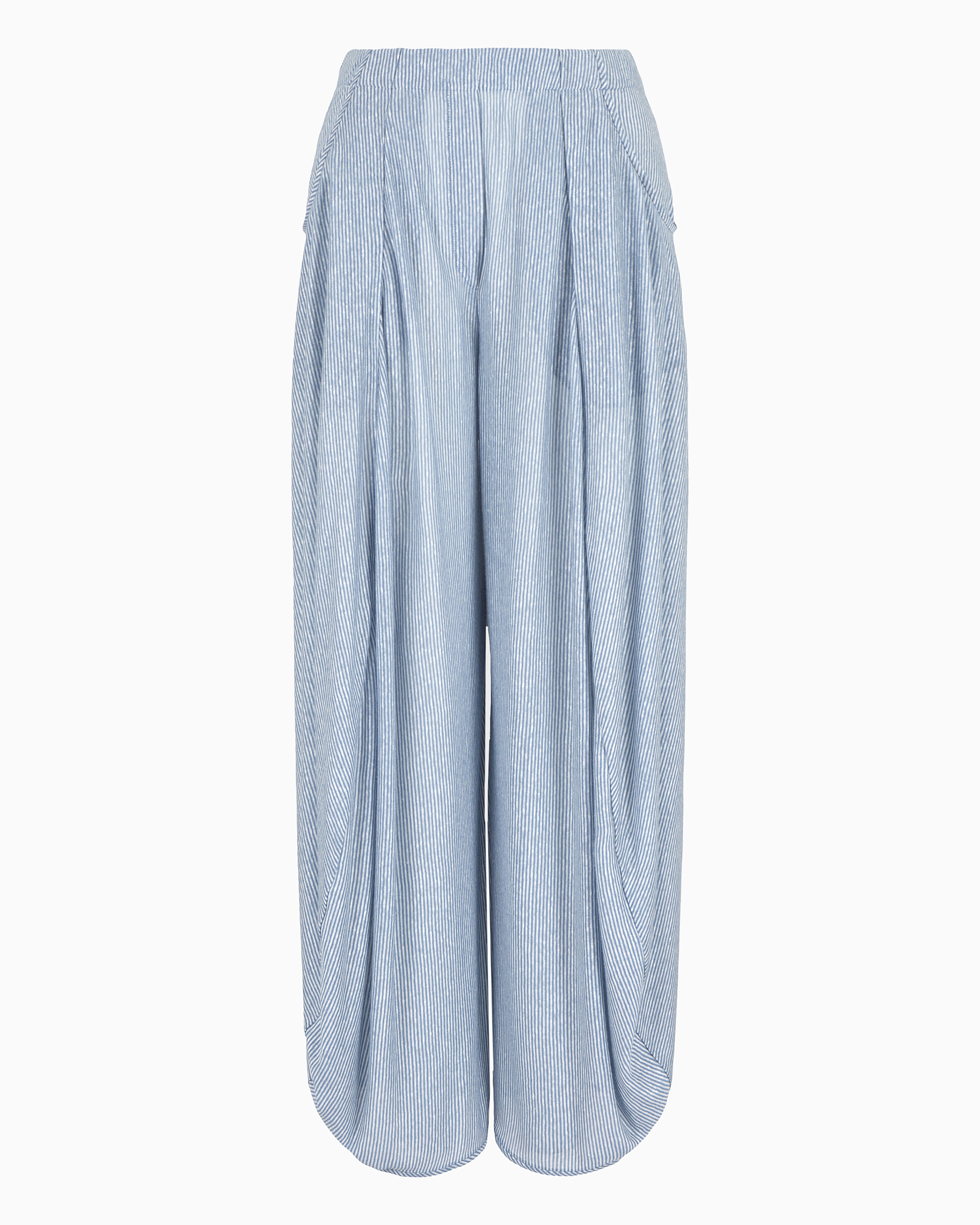 Giorgio Armani Official Store Linen And Viscose Jersey Wide Trousers In Blue