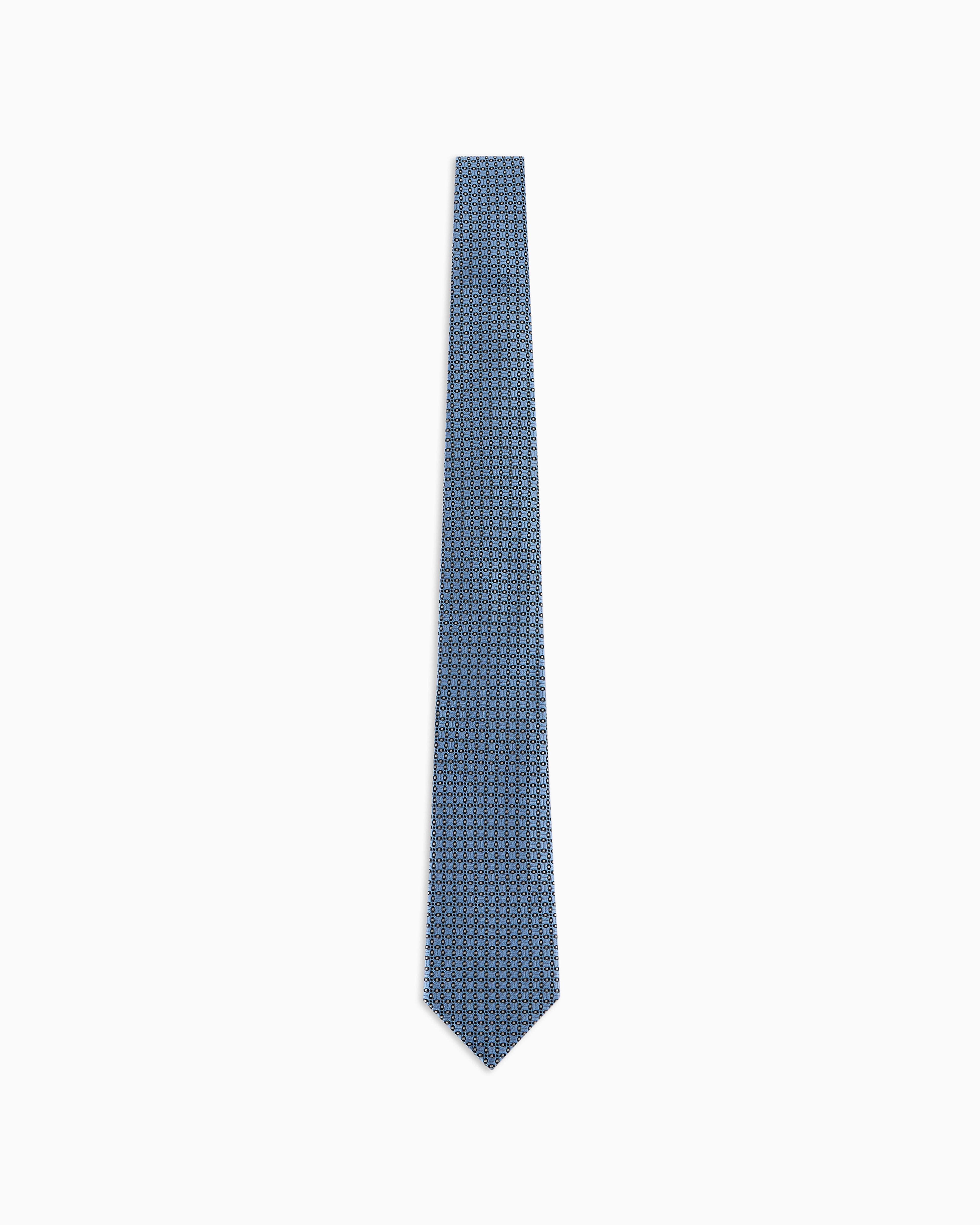 Emporio Armani Official Store Pure Silk Tie With Jacquard Op-art Micro Pattern In Blue