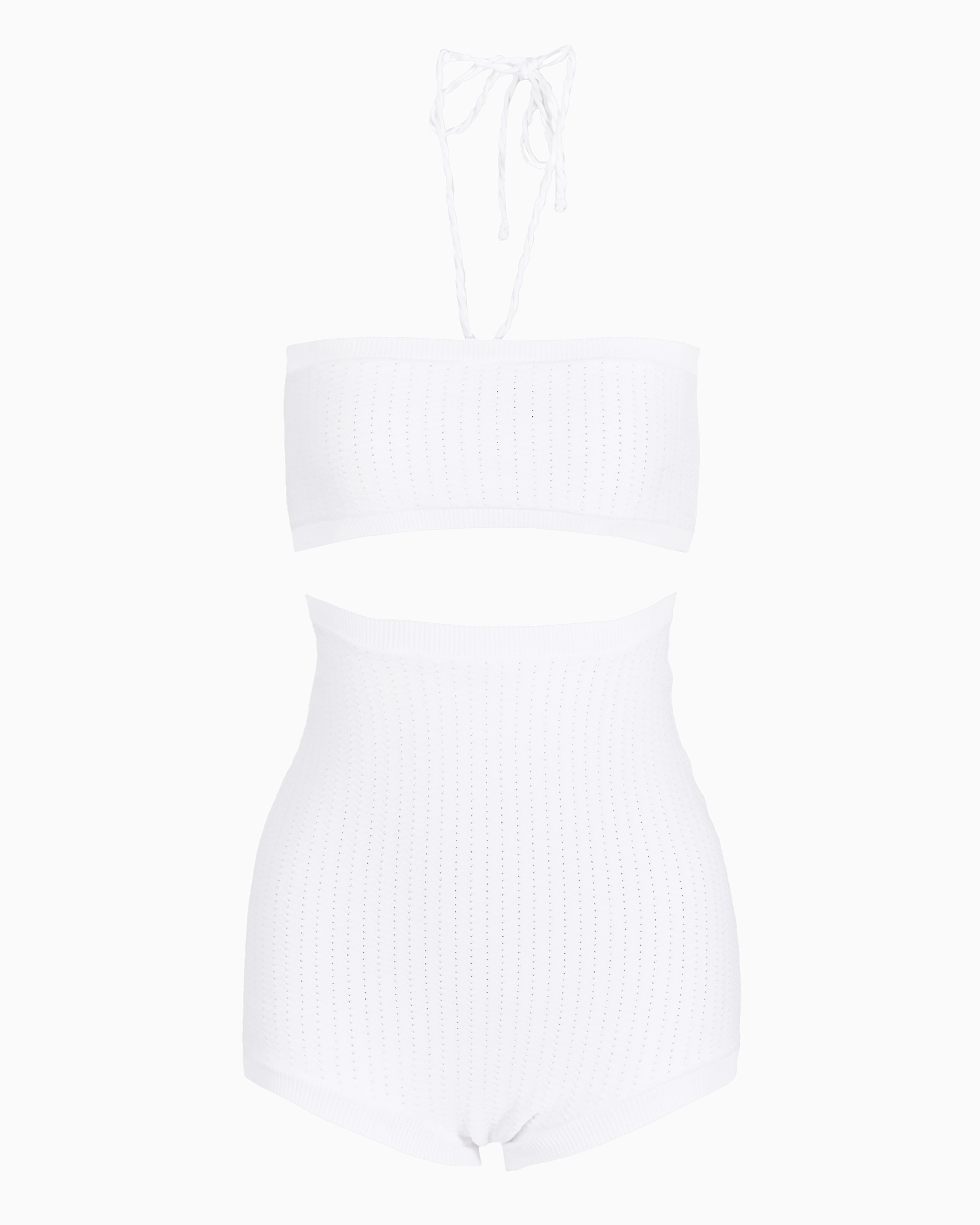 Giorgio Armani Official Store Ensemble Top Et Short En Fine Maille De Viscose Bicolore In White