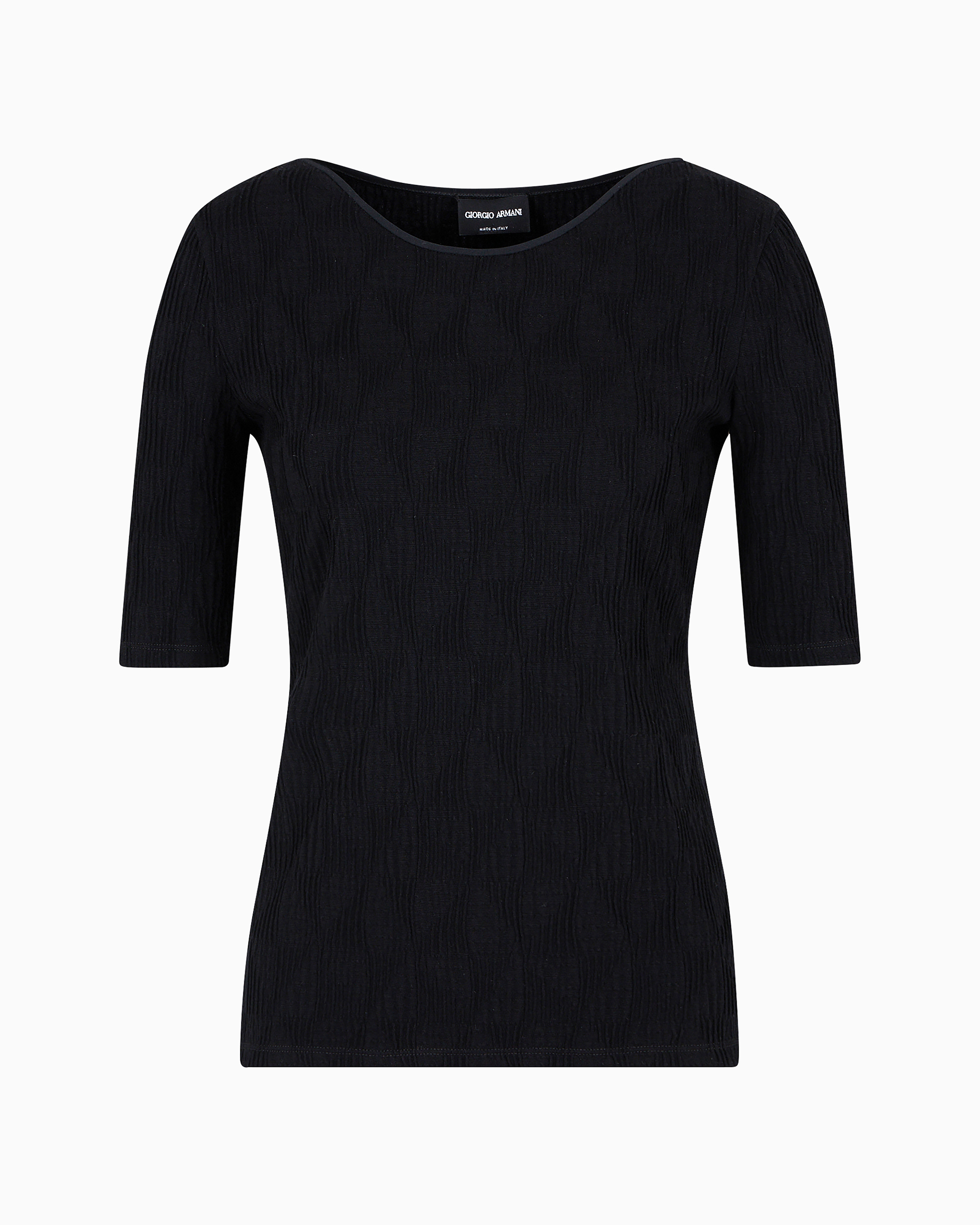 Giorgio Armani Official Store Viscose Jacquard Jersey Crew-neck T-shirt In Black