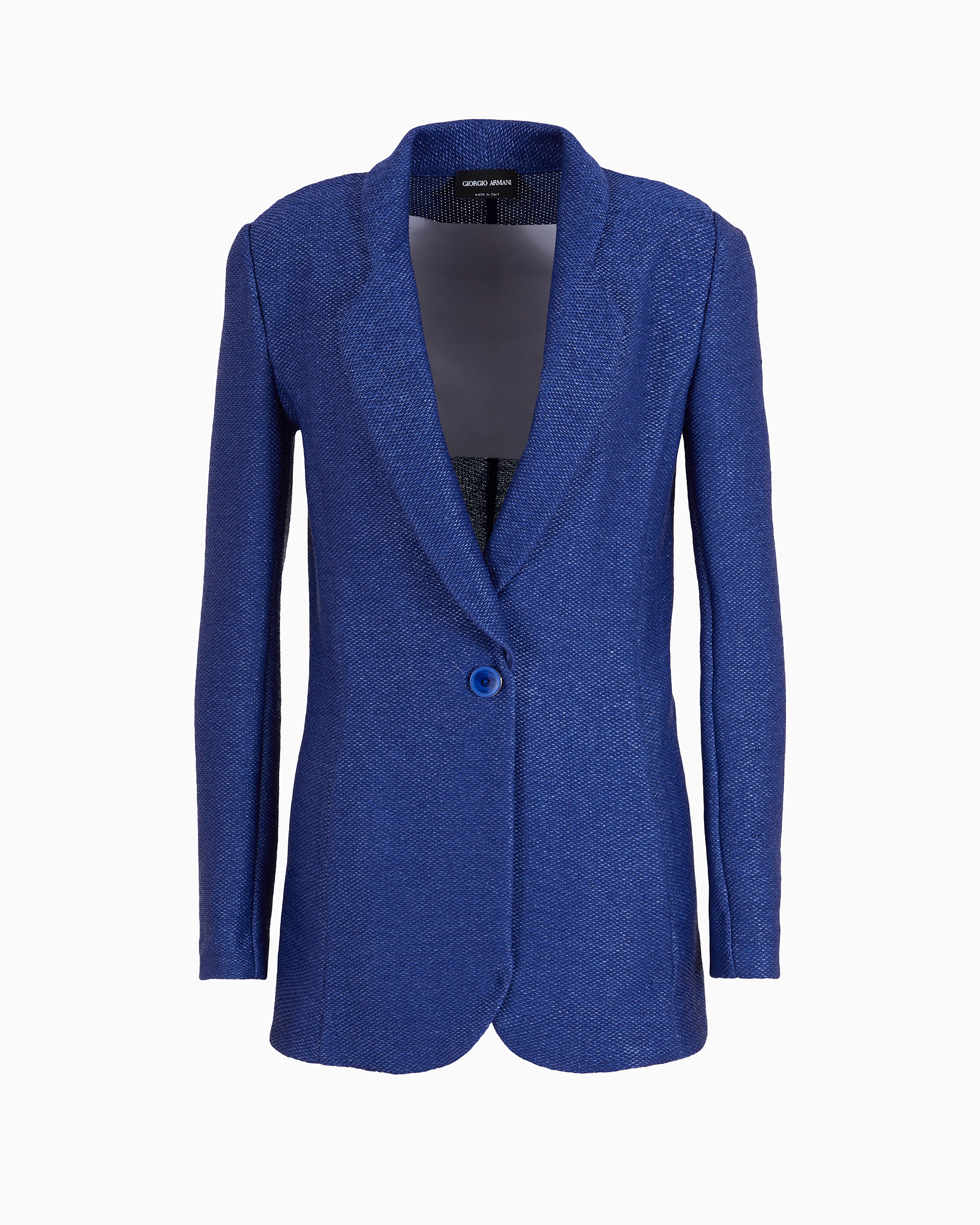 Giorgio Armani Official Store Single-breasted Jacket In A Raffia-effect Jacquard Cotton-blend Jersey In Blue