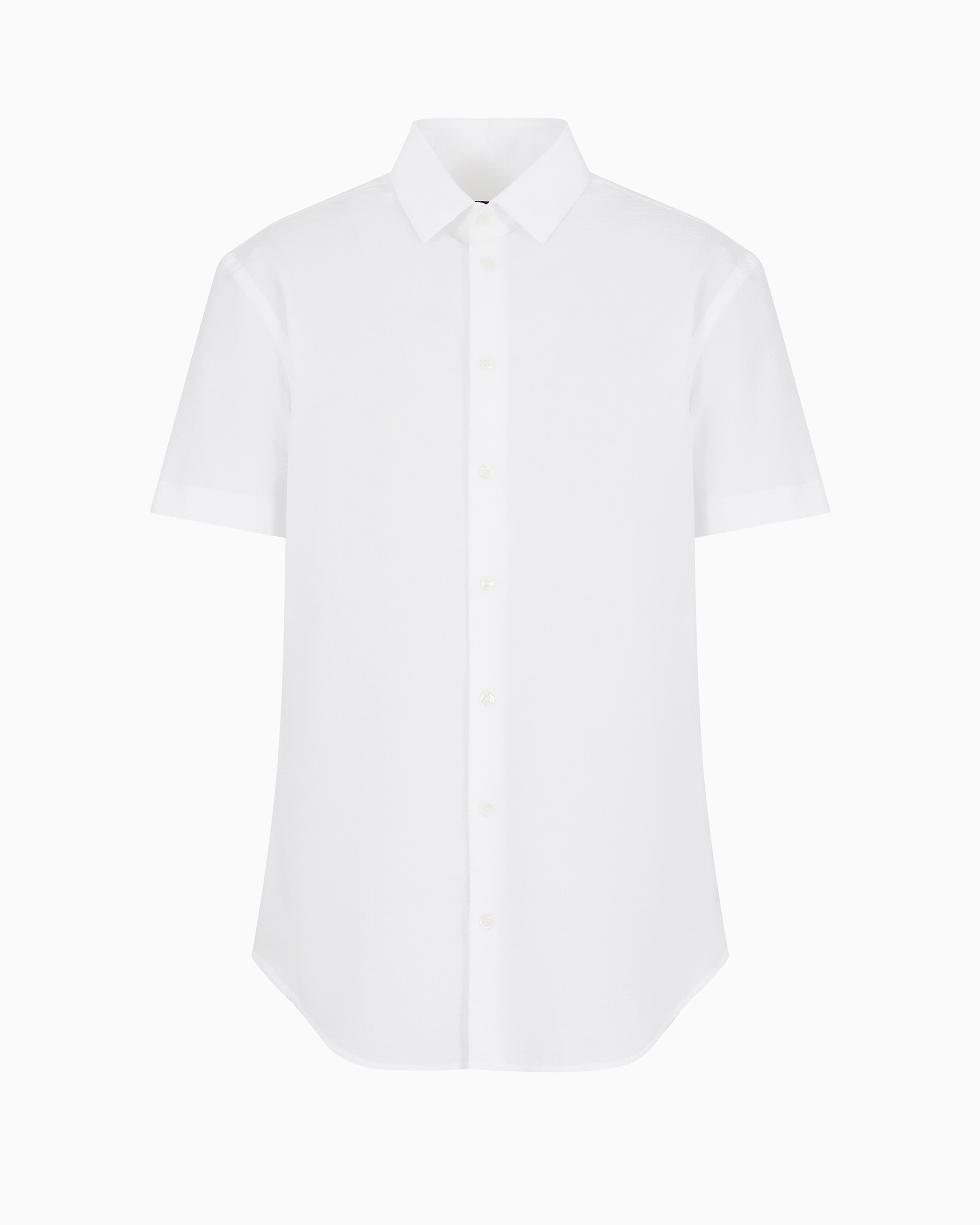 Giorgio Armani Official Store Cotton Seersucker Shirt In A Regular Fit With Short Sleeves In White