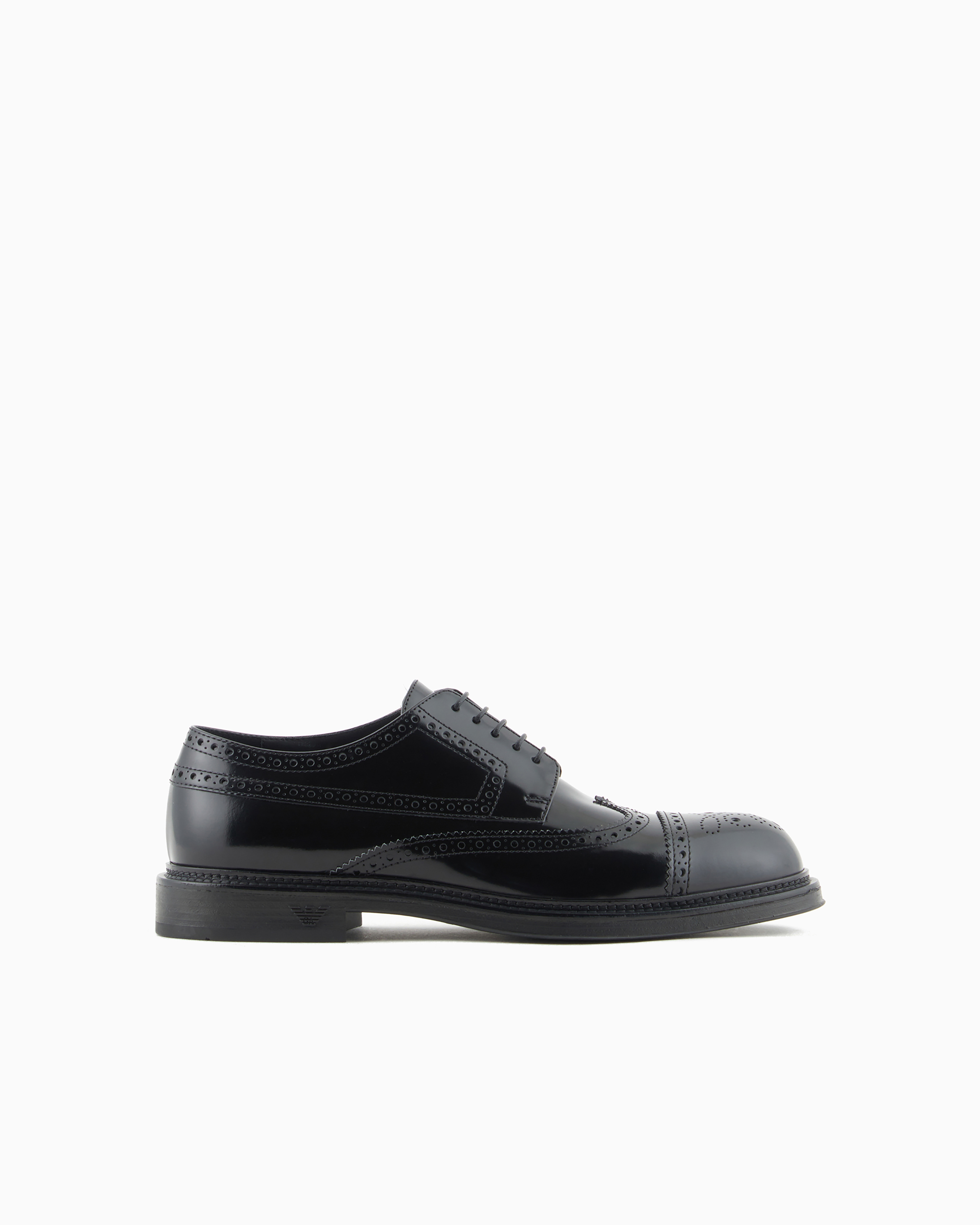 Emporio Armani Official Store Brushed Leather Derby Shoes With Wingtip Perforations In Black