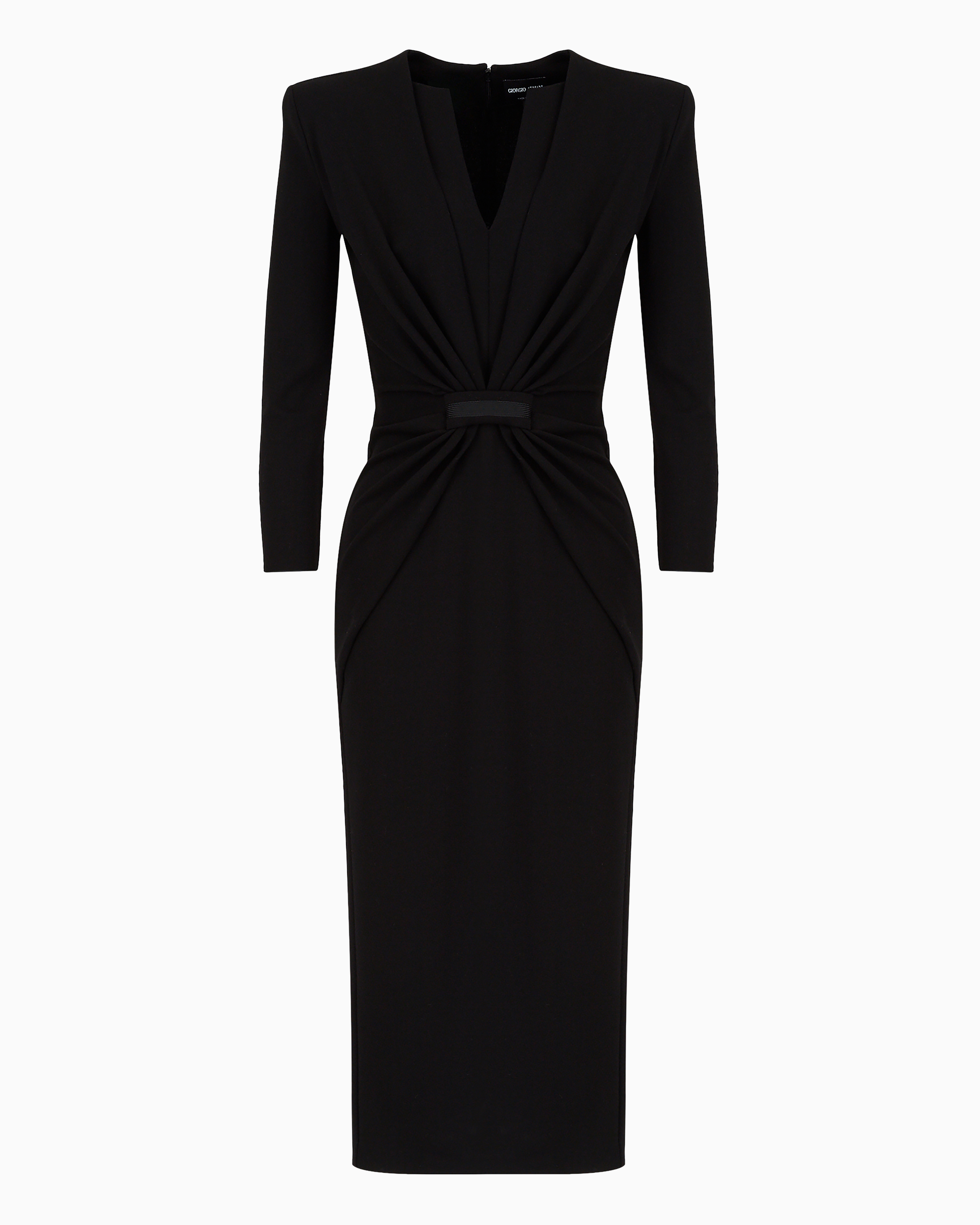 Giorgio Armani Structured-shoulders V-neck Dress In Black