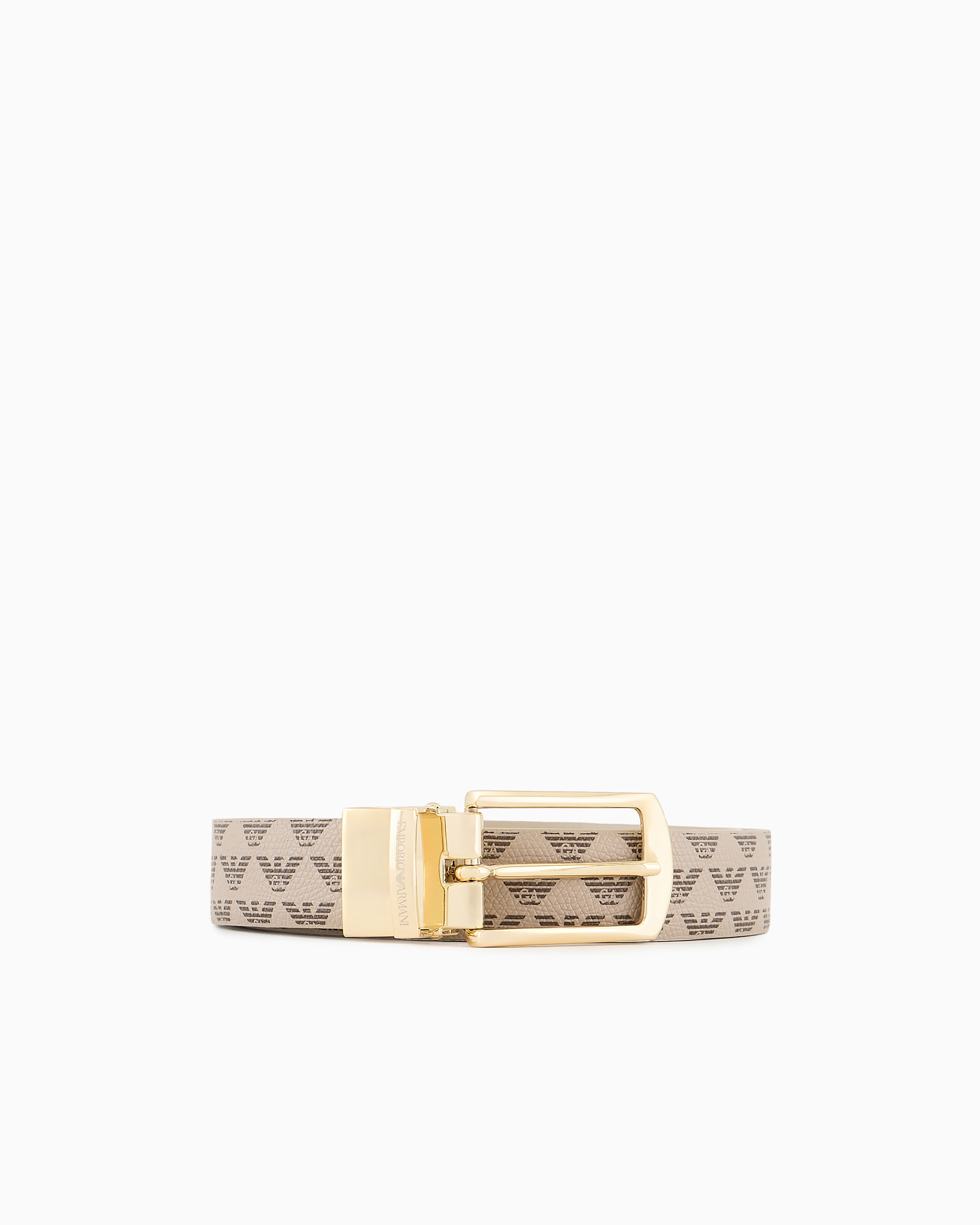 Emporio Armani Official Store All-over Eagle Two-toned Reversible Belt In Beige