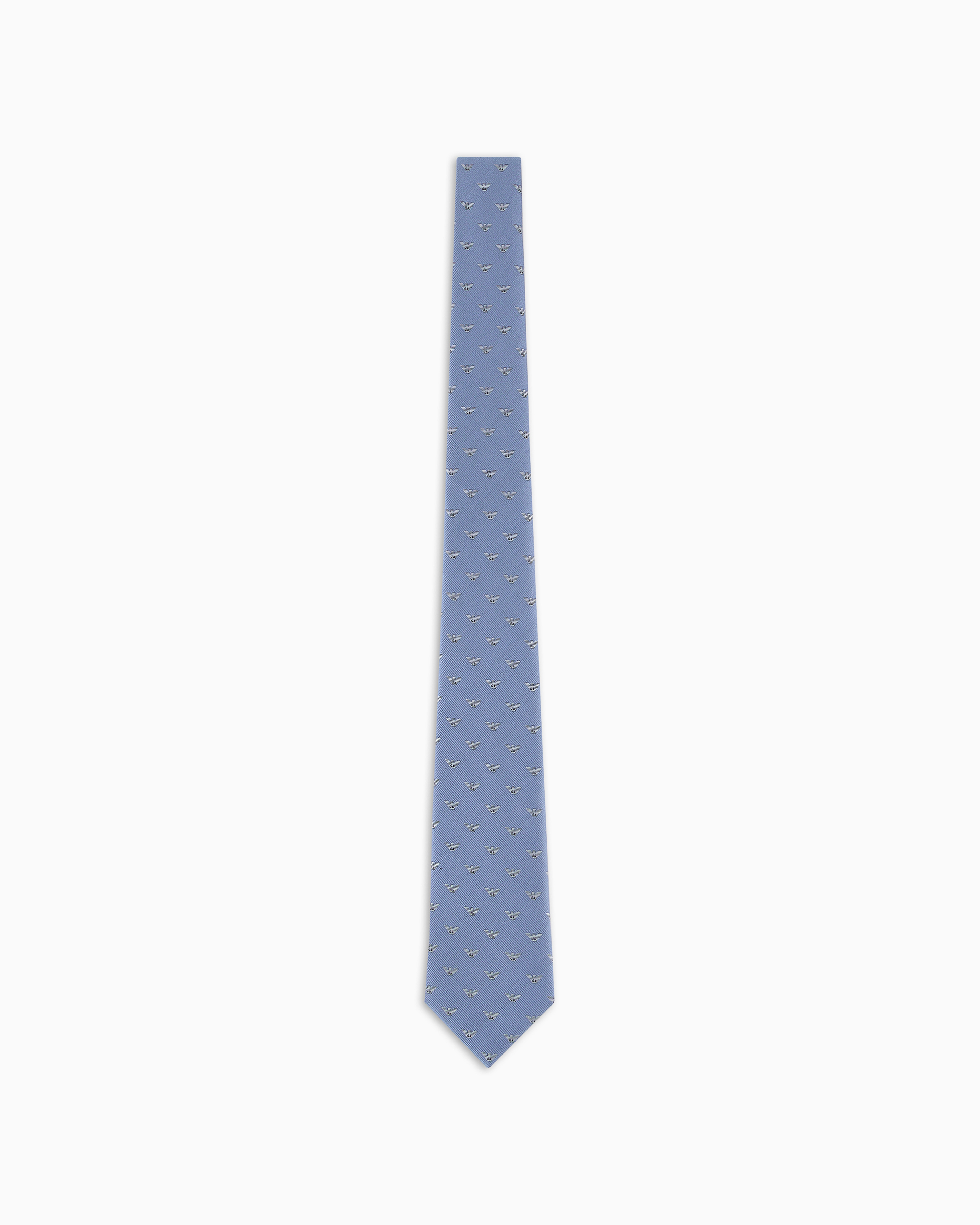 Emporio Armani Official Store Pure Silk Tie With Jacquard All-over Eagles In Blue