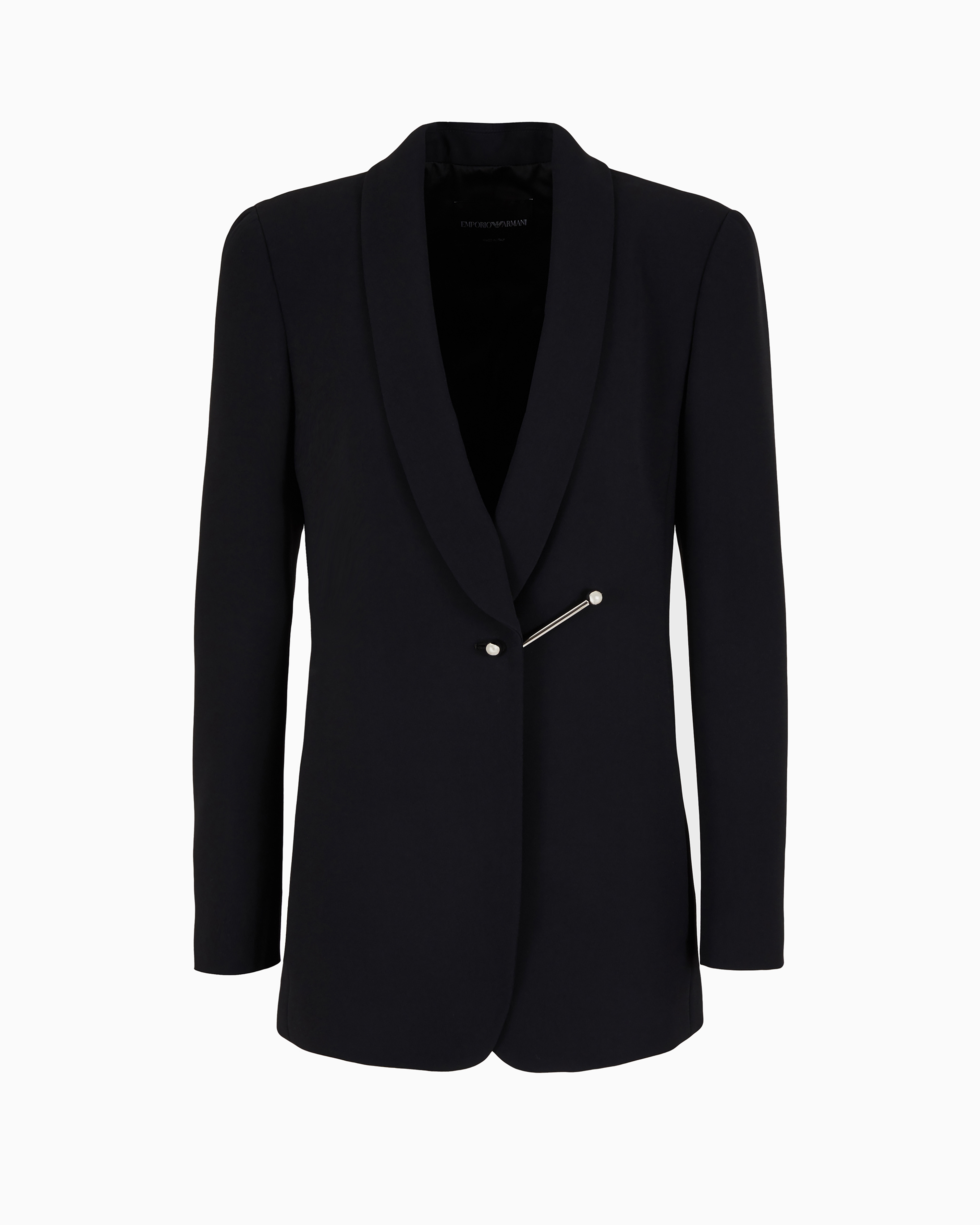 Emporio Armani Official Store Shawl Collar Jacket In Envers Satin With Piercing-style Closure In Black