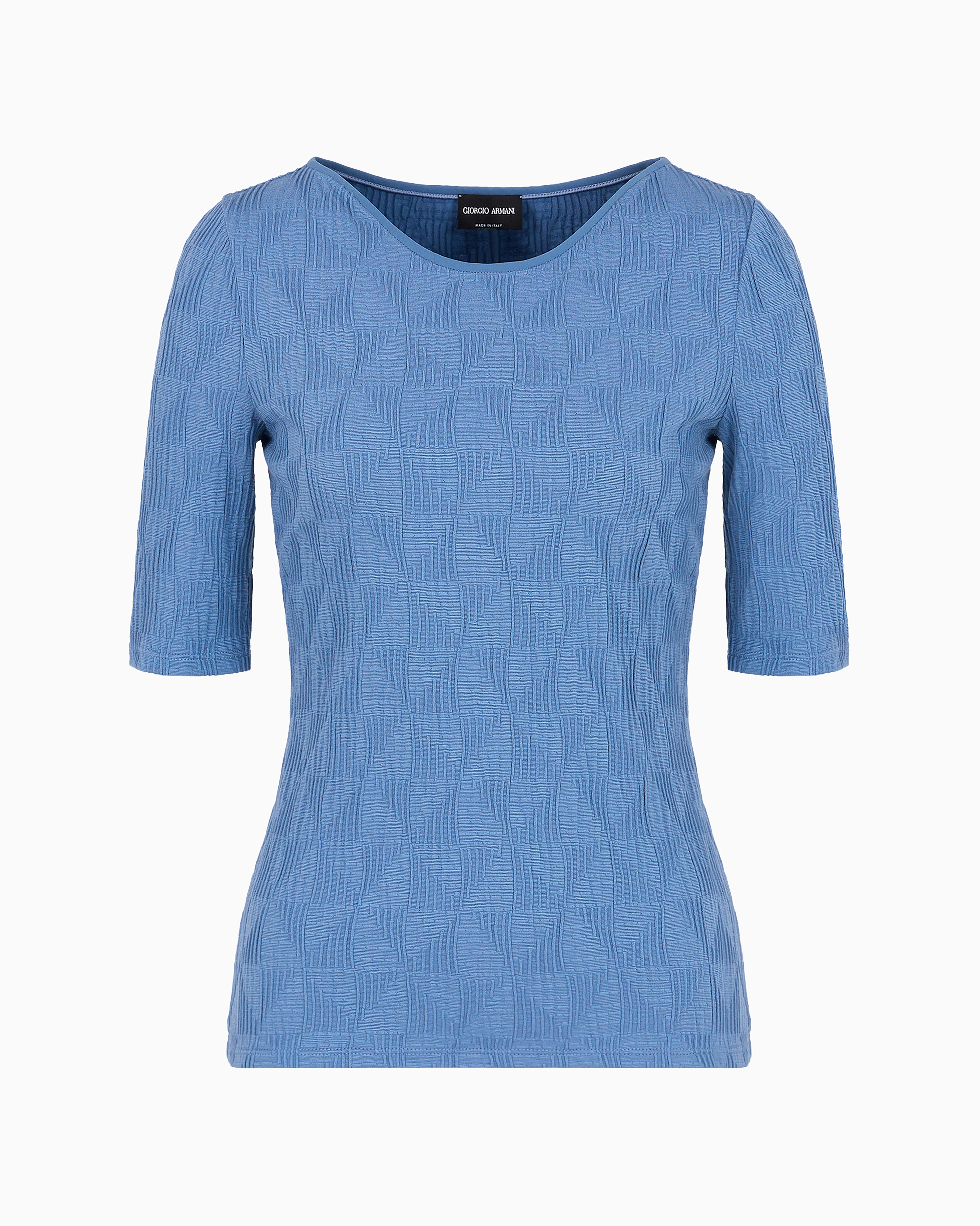 Giorgio Armani Official Store Viscose Jacquard Jersey Crew-neck T-shirt In Blue