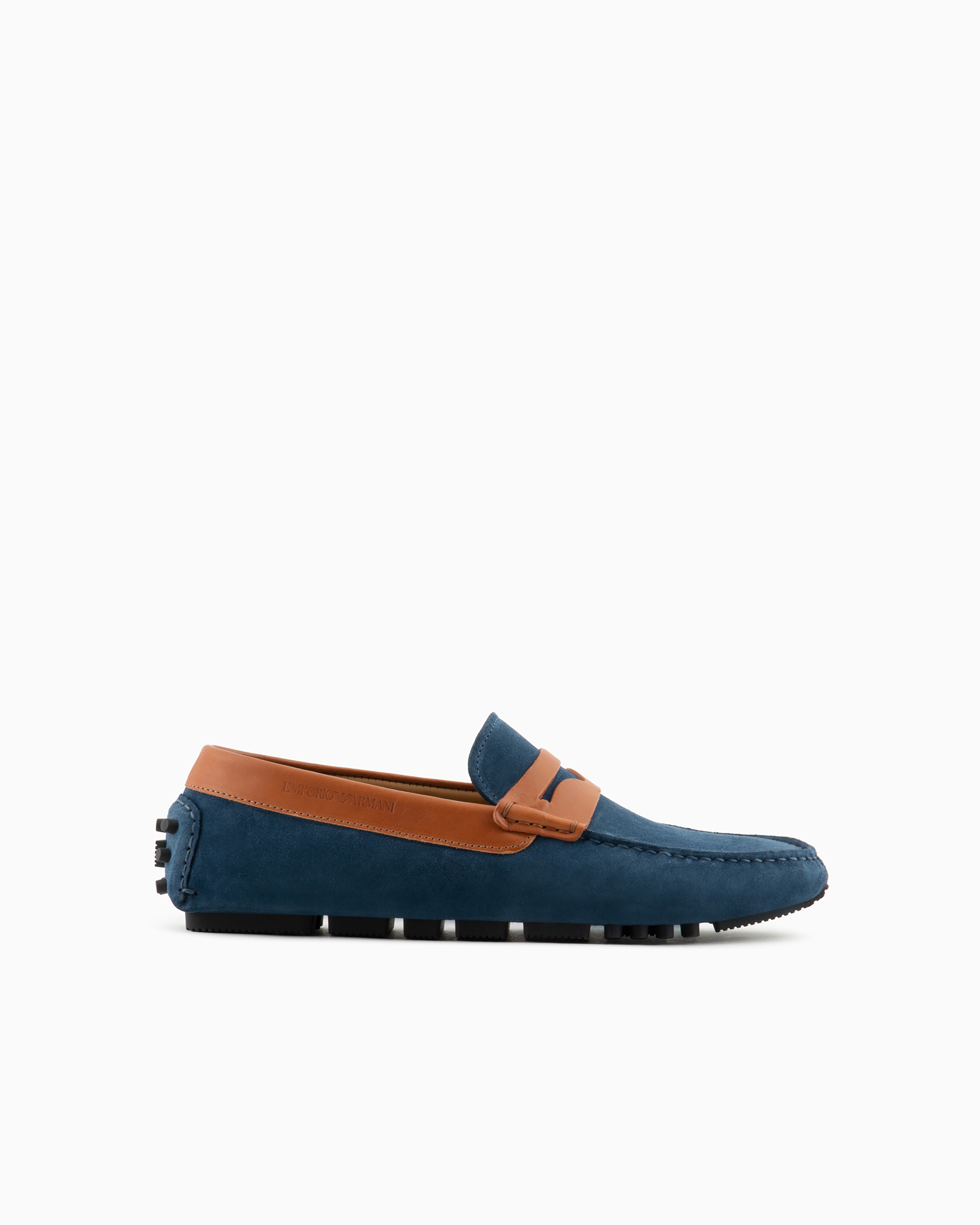 Emporio Armani Official Store Crust Leather Driving Loafers In Blue