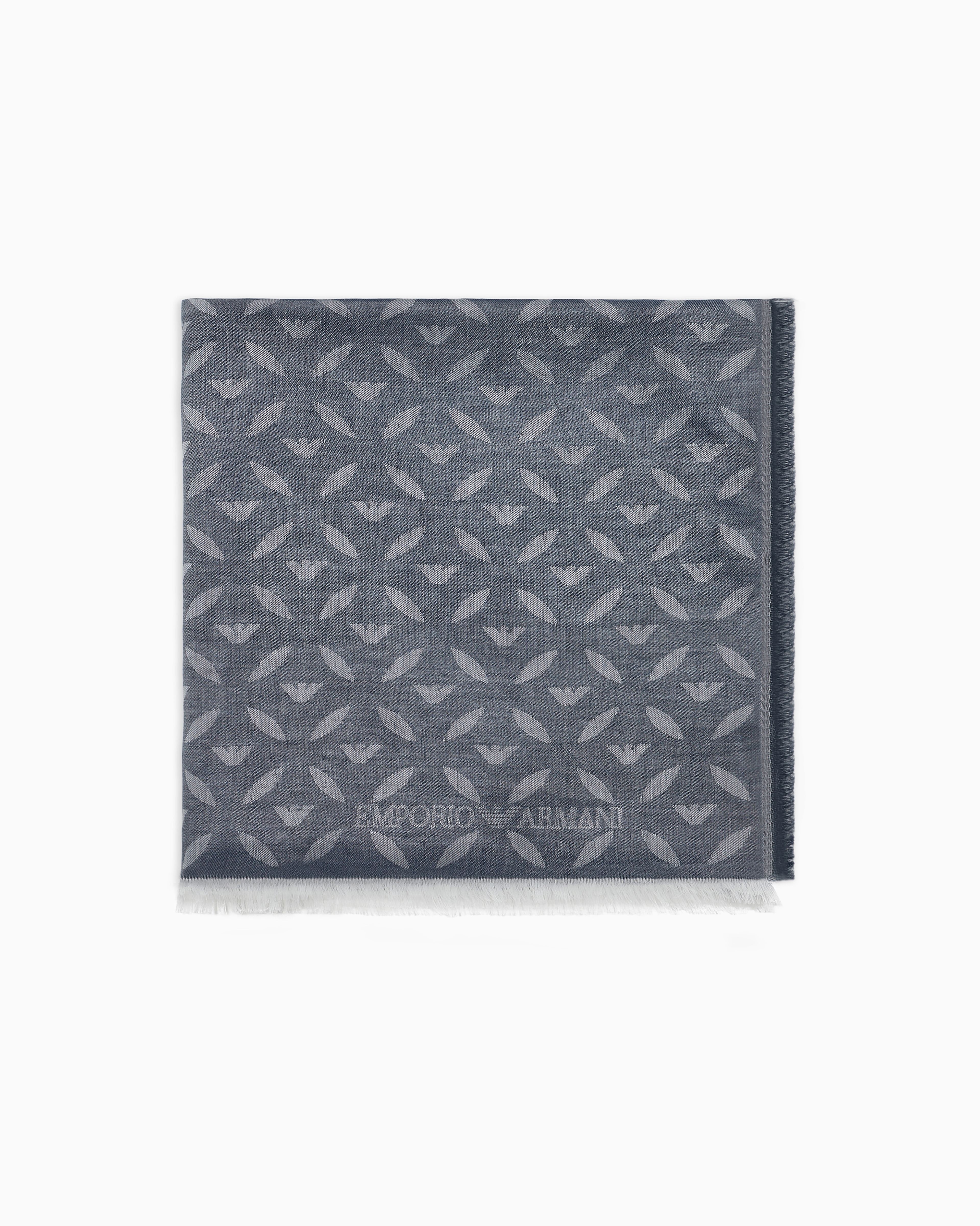 Emporio Armani Official Store Modal Blend Foulard With All-over Micro-pattern In Navy Blue