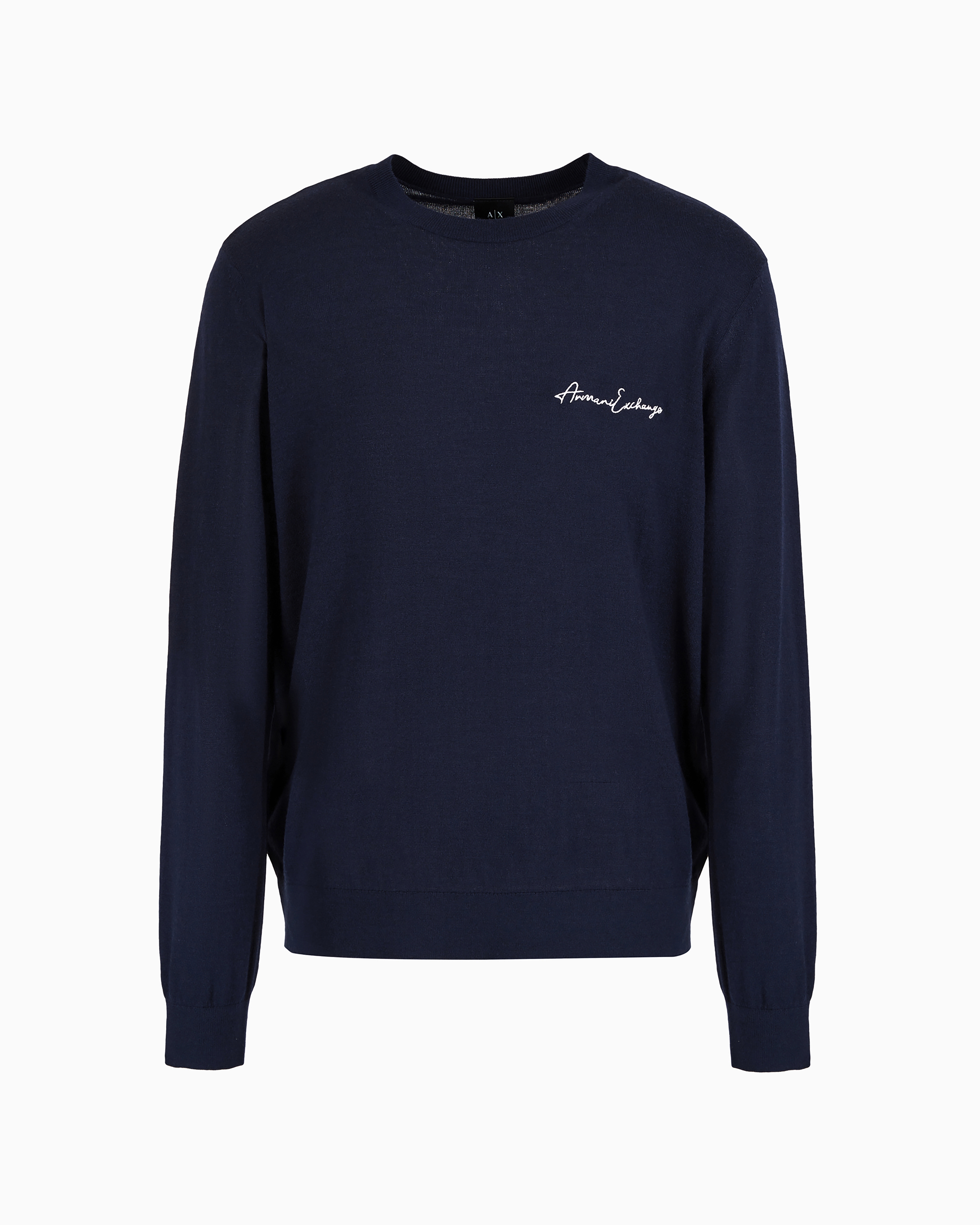 Armani Exchange Official Store Crew-neck Sweater In Wool Blend With Logo On The Chest In Blue