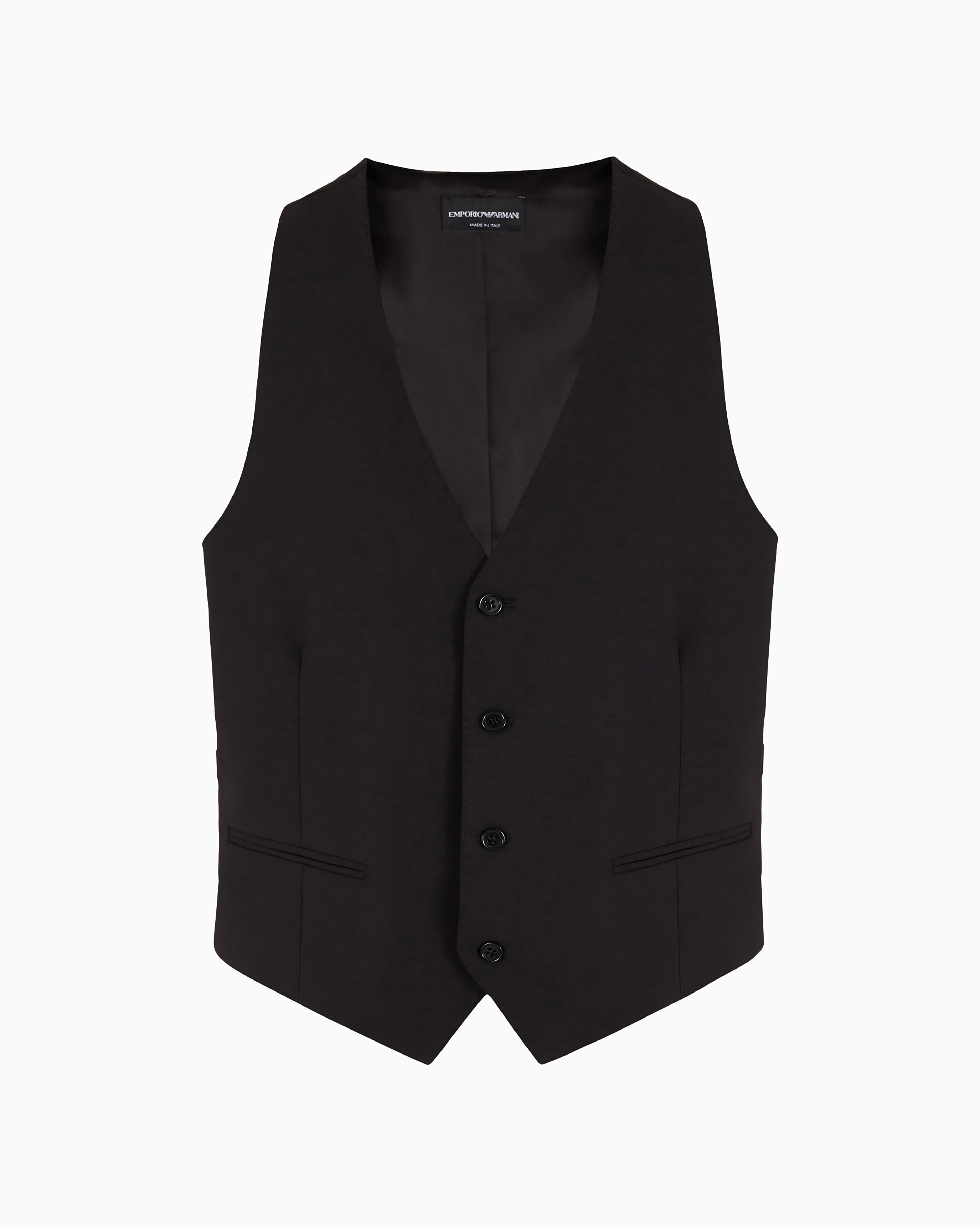 Emporio Armani Single-breasted Gilet In Compact, Two-way Stretch Canvas In Black