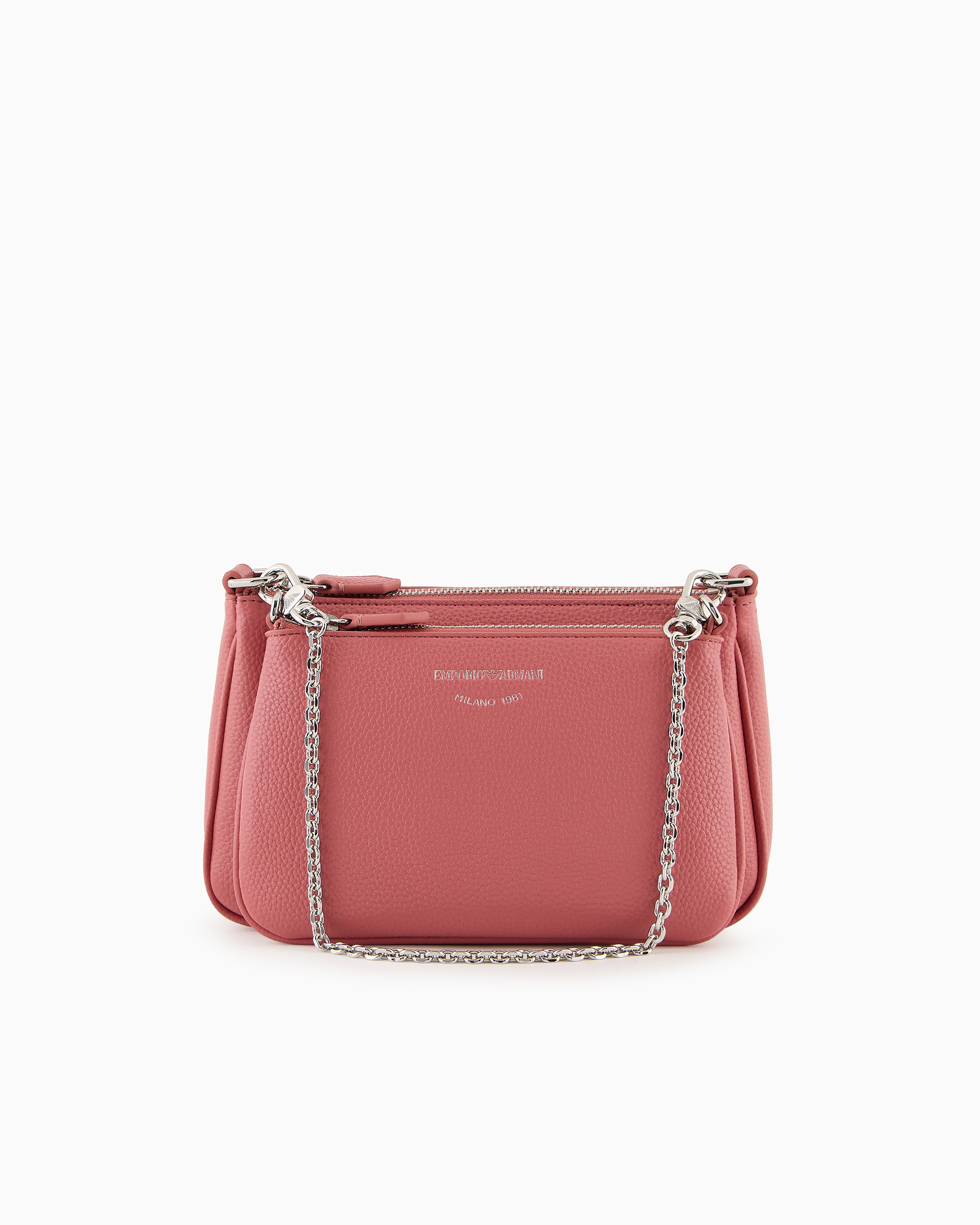 Emporio Armani Official Store Deer-print Double Mini Bag With Shoulder Strap In Powder Pink