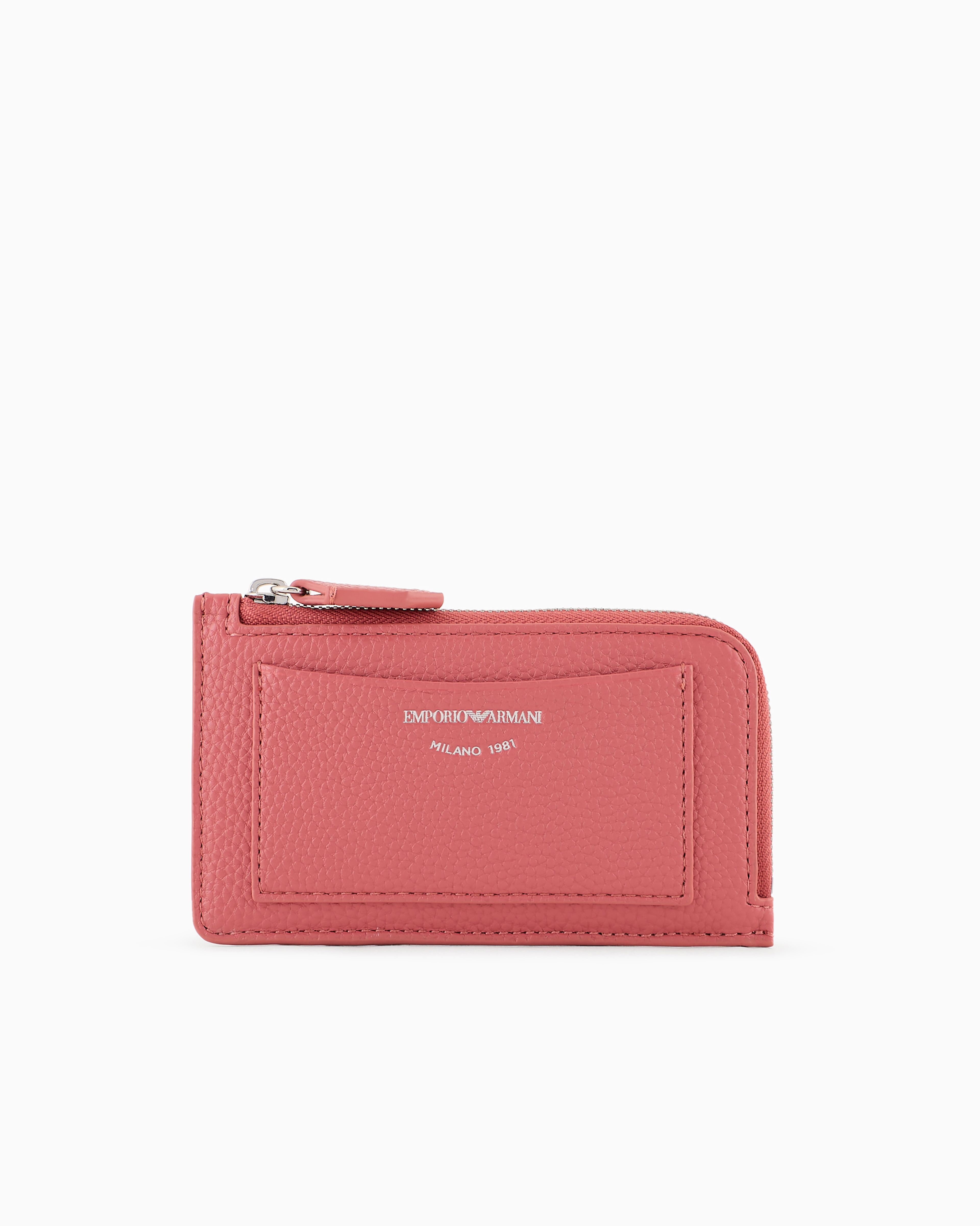 Emporio Armani Official Store Myea Deer-print Card Holder With Wrap-around Zip In Powder Pink