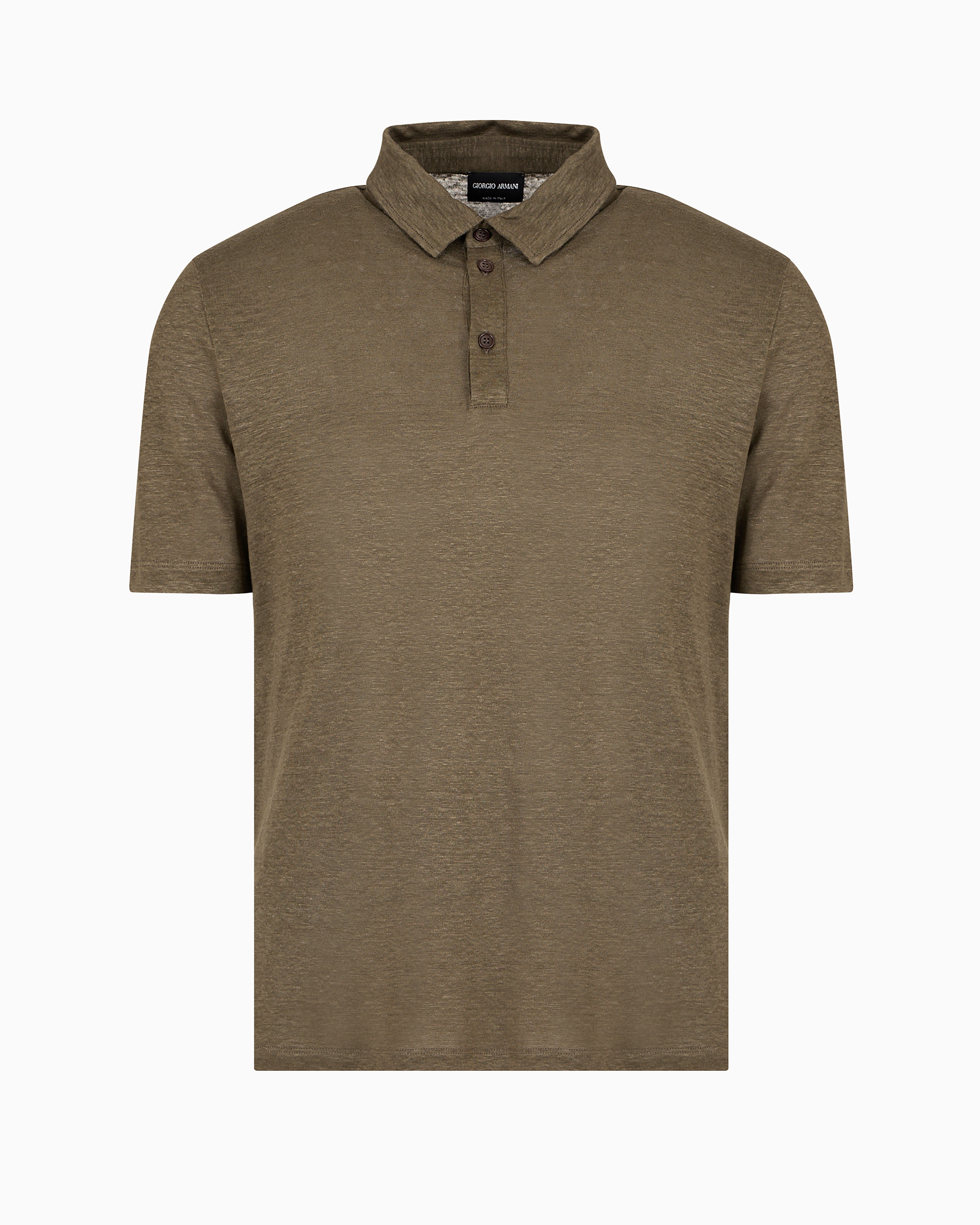 Giorgio Armani Official Store Short-sleeved Polo Shirt In Pure Linen Jersey In Military Green