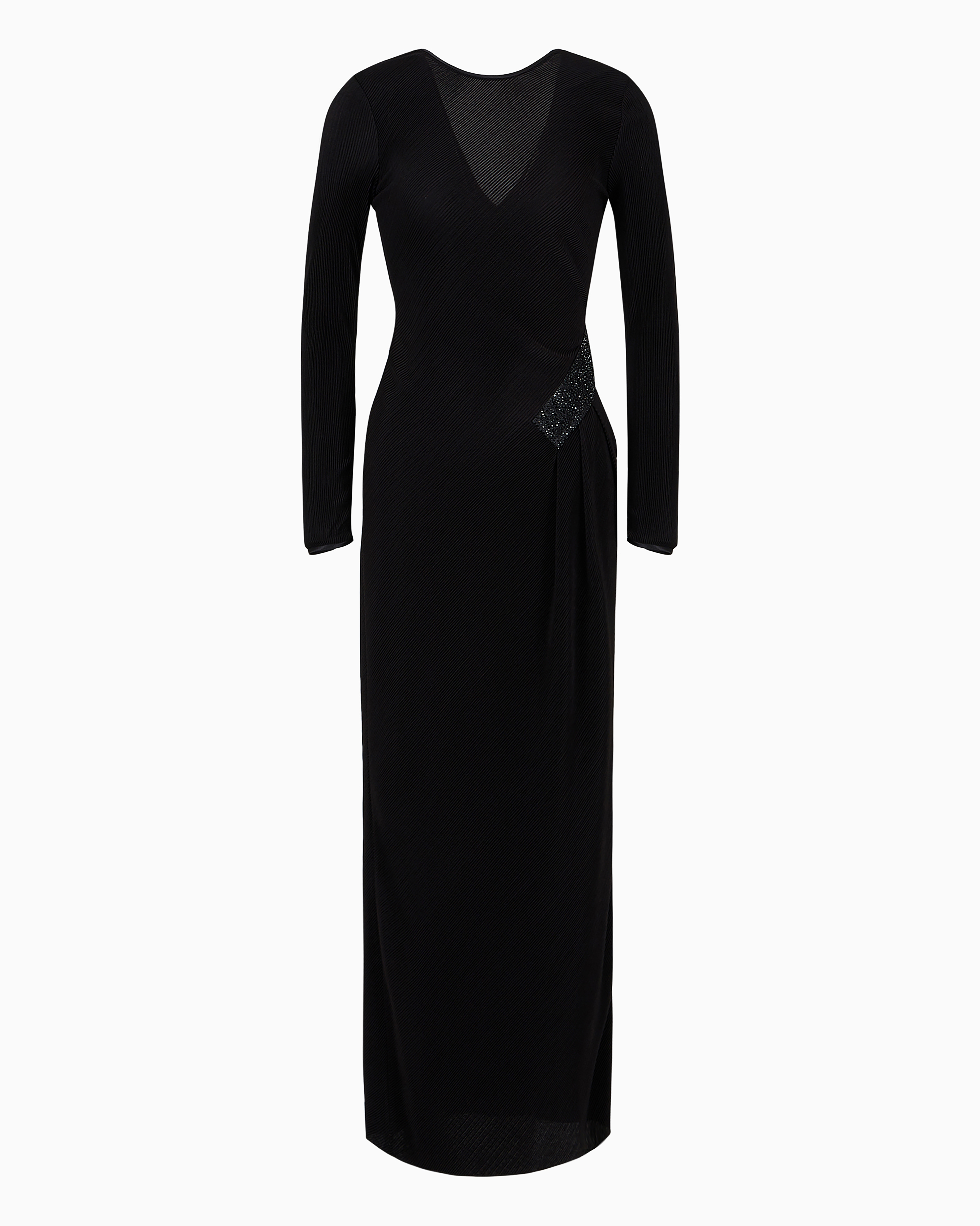 Giorgio Armani Official Store Long Dress In Pleated Jersey In Black