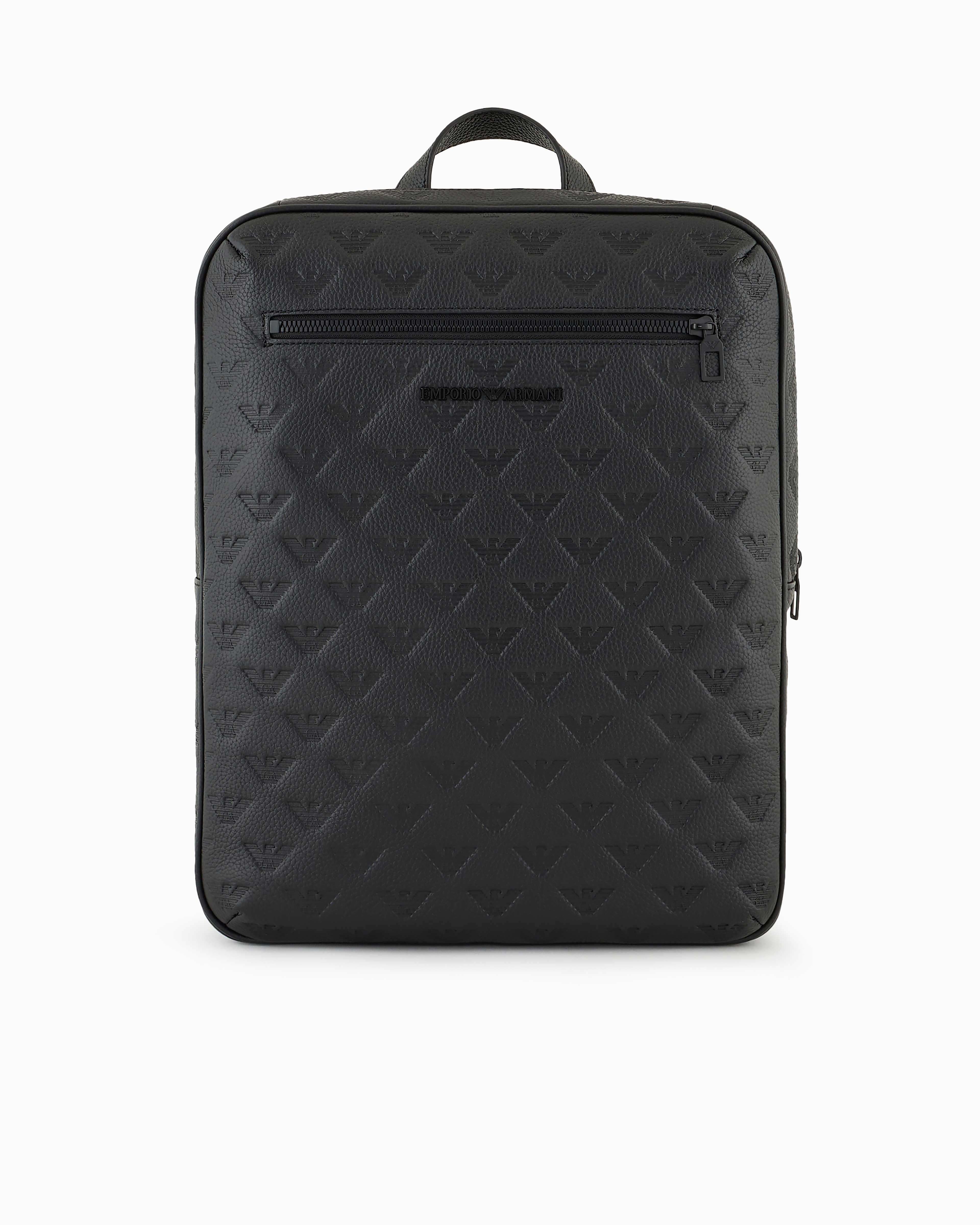 Emporio Armani Official Store Slim Leather Backpack With All-over Embossed Eagle In Black