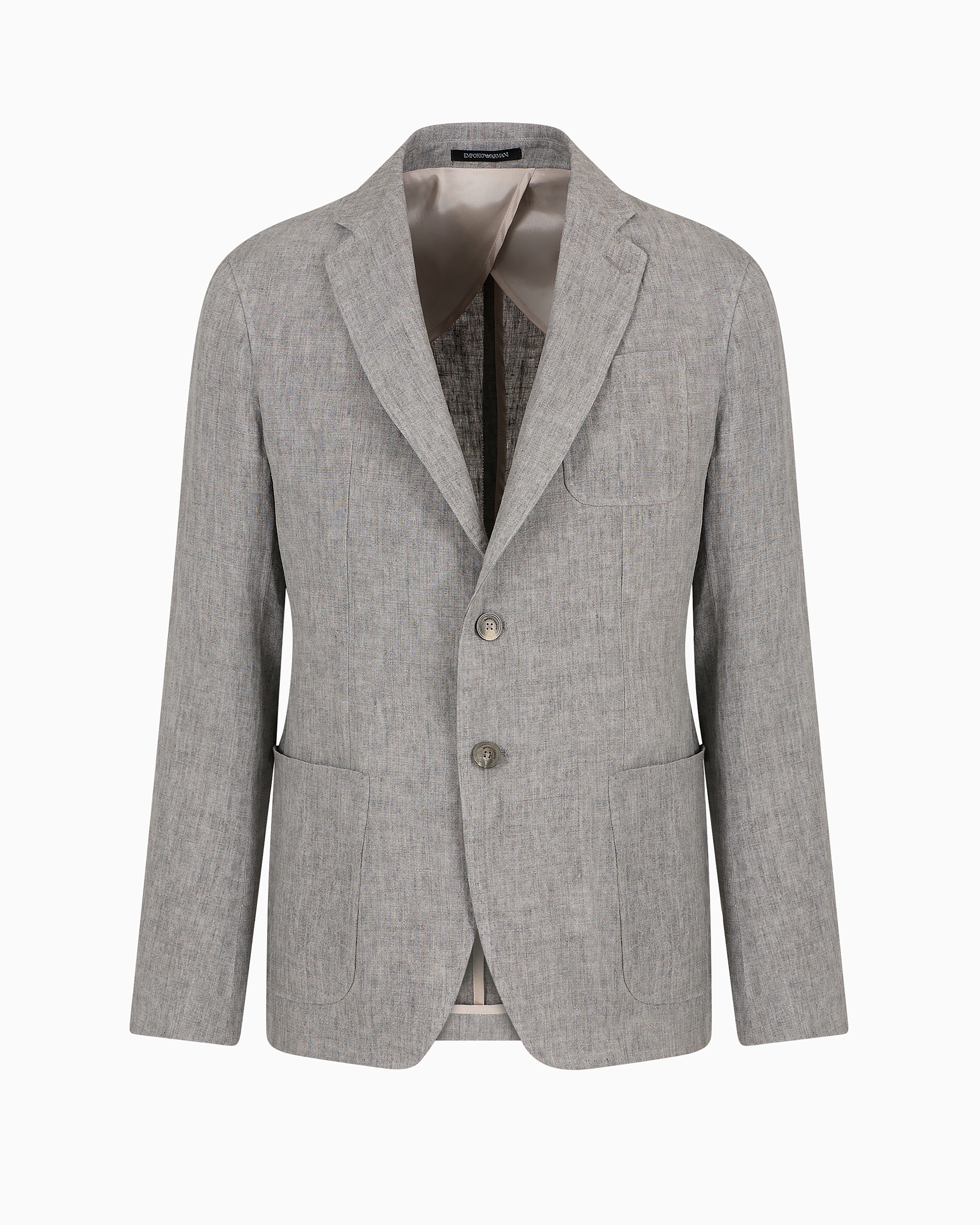 Emporio Armani Single-breasted Jacket In Faded Linen With A Crêpe Texture In Gray