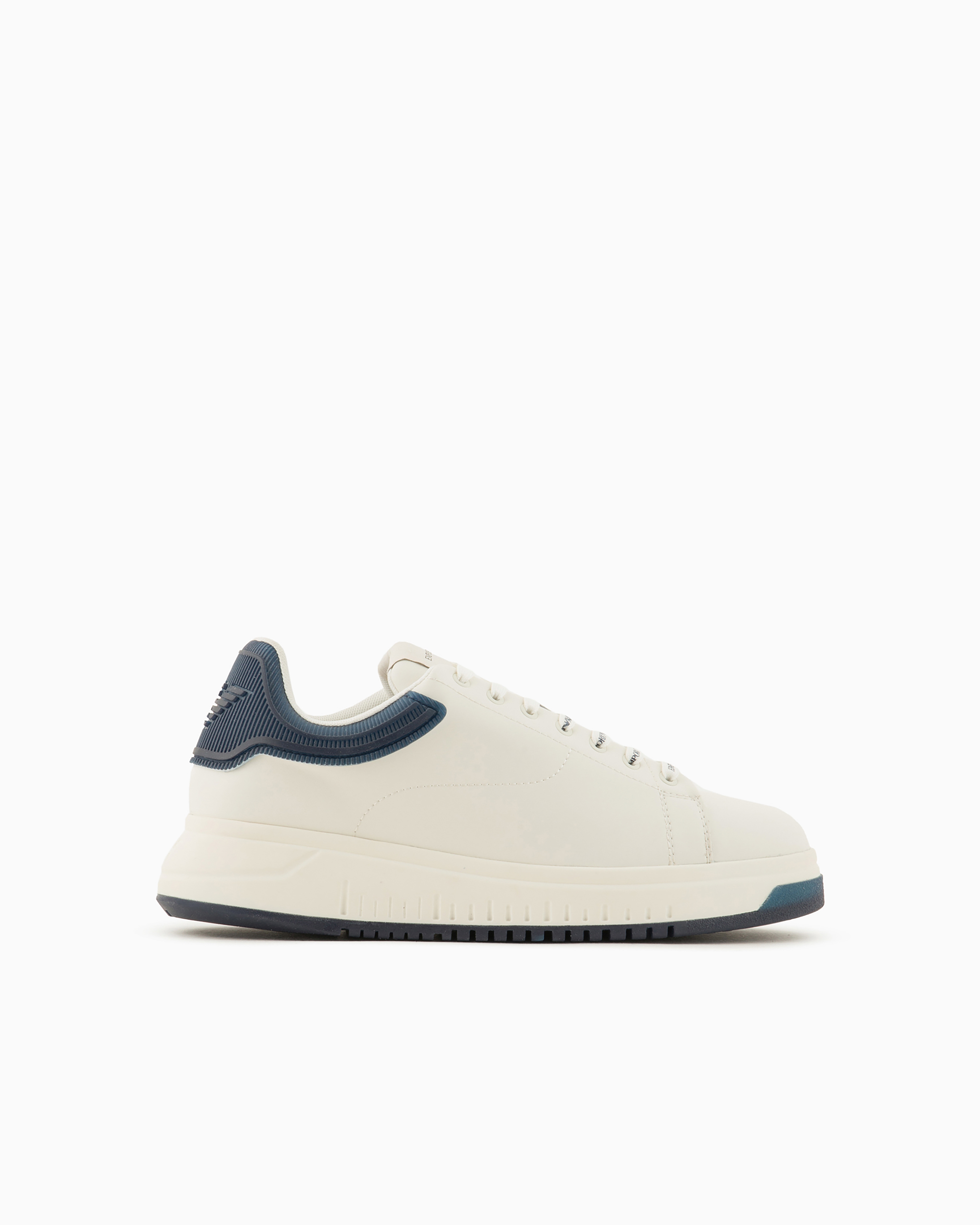 Emporio Armani Official Store Leather Sneakers With Semi-transparent Back And Knurled Sole In Blue