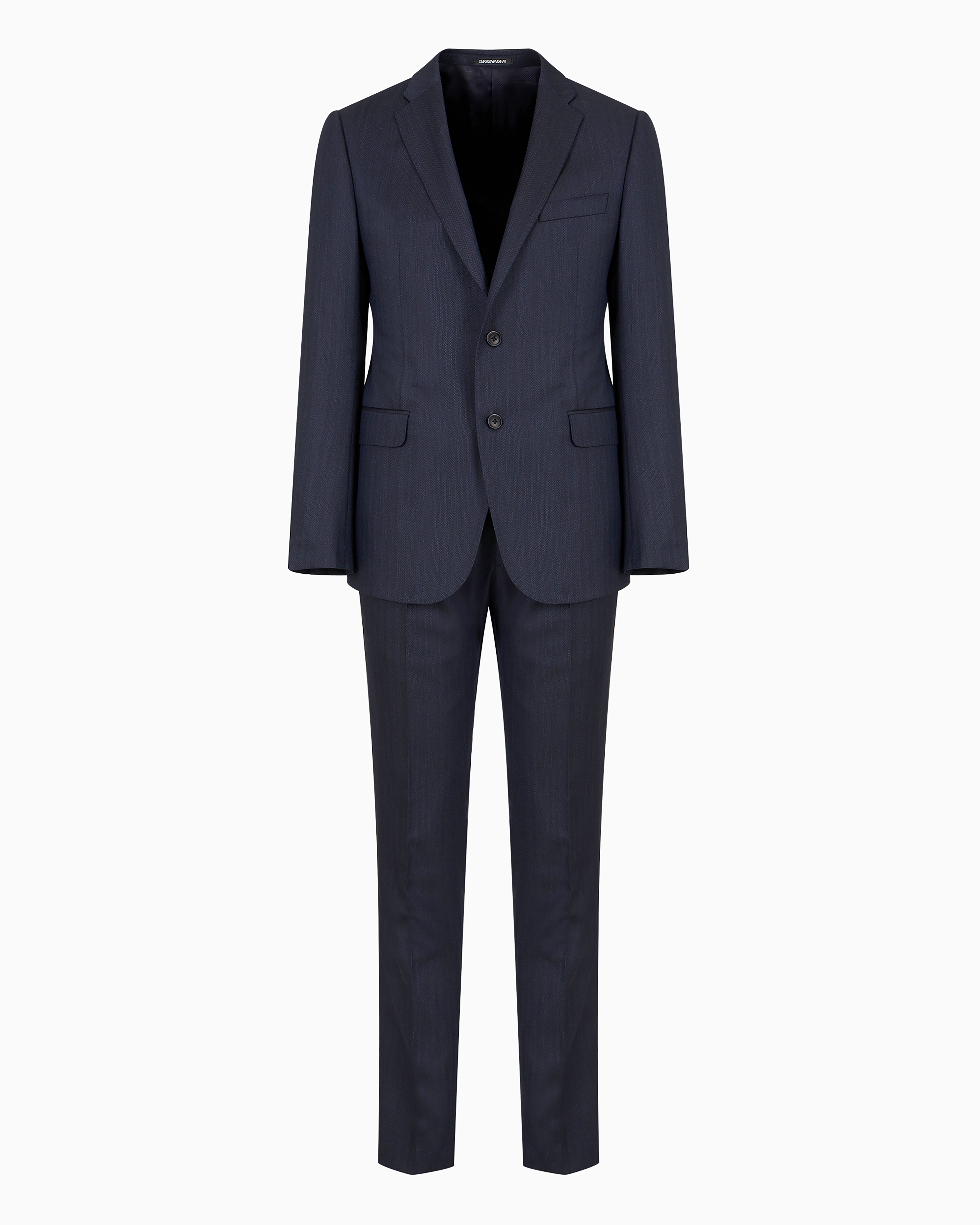 Emporio Armani Single-breasted, Slim-fit Suit In Superfine Wool With A Striped Chevron Motif In Blue