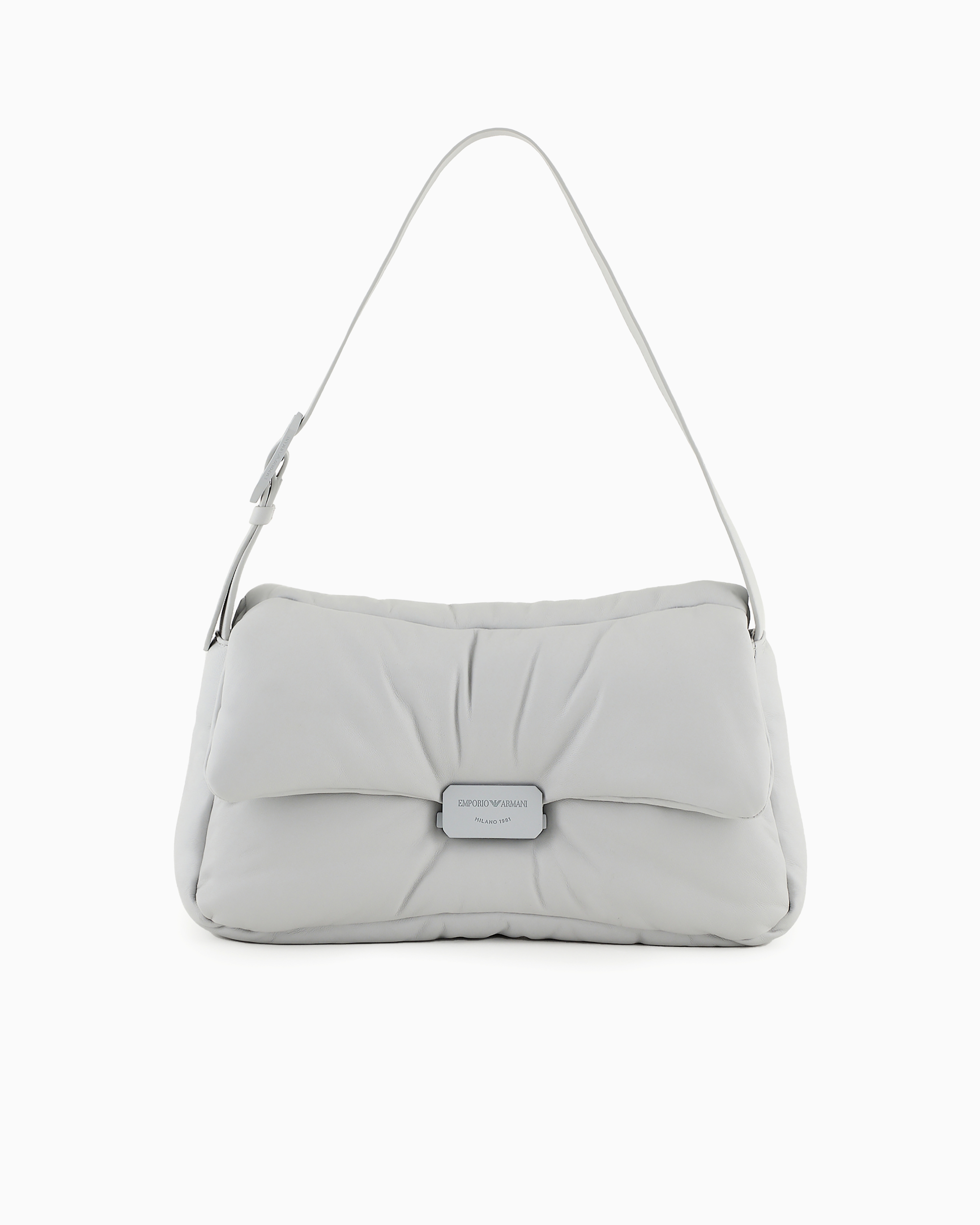 Emporio Armani Official Store Oversized Baguette Shoulder Bag In Puffy Nappa Leather In Light Gray