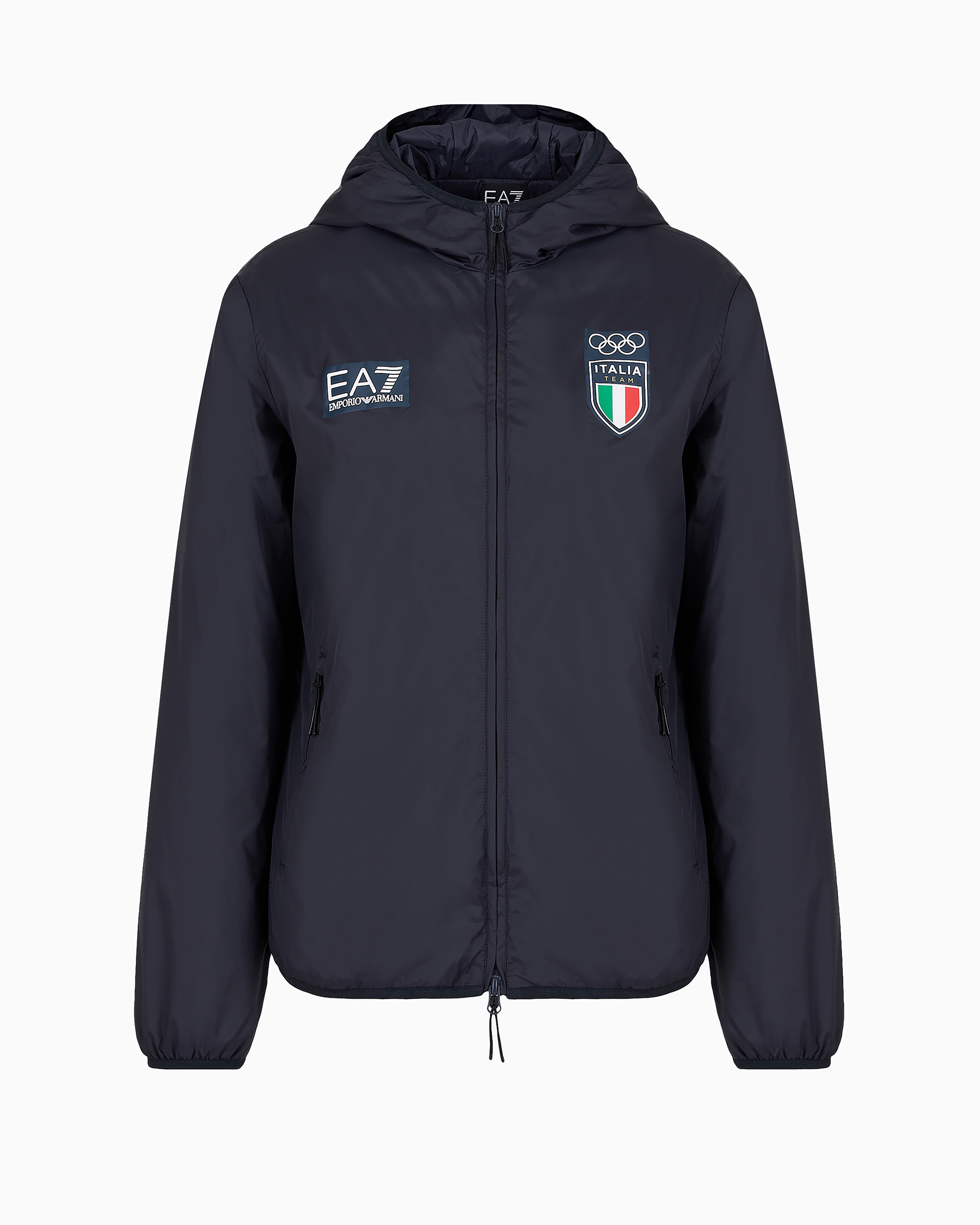 Ea7 Italia Team Paris 2024 Men's Recycled Fabric Hooded Jacket In Blue